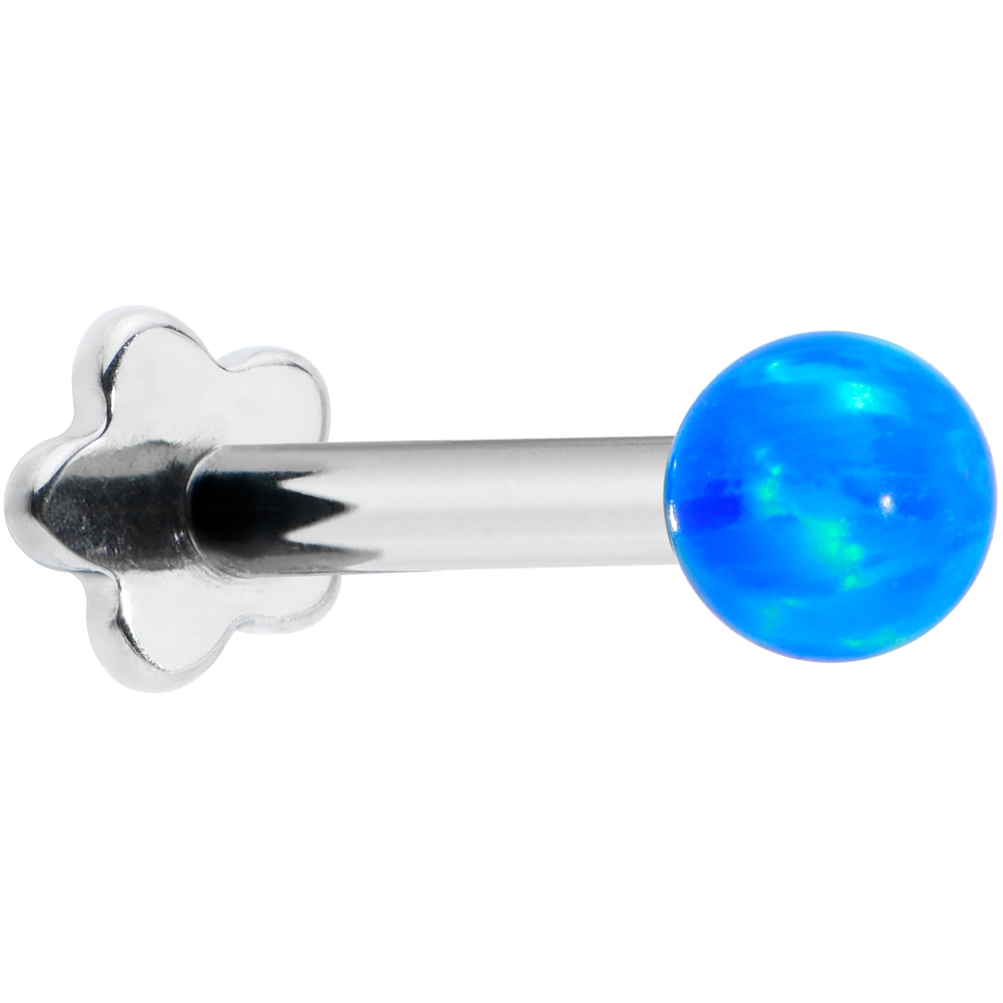 16G 5/16 Blue Synthetic Opal Titanium Threadless Flower Labret