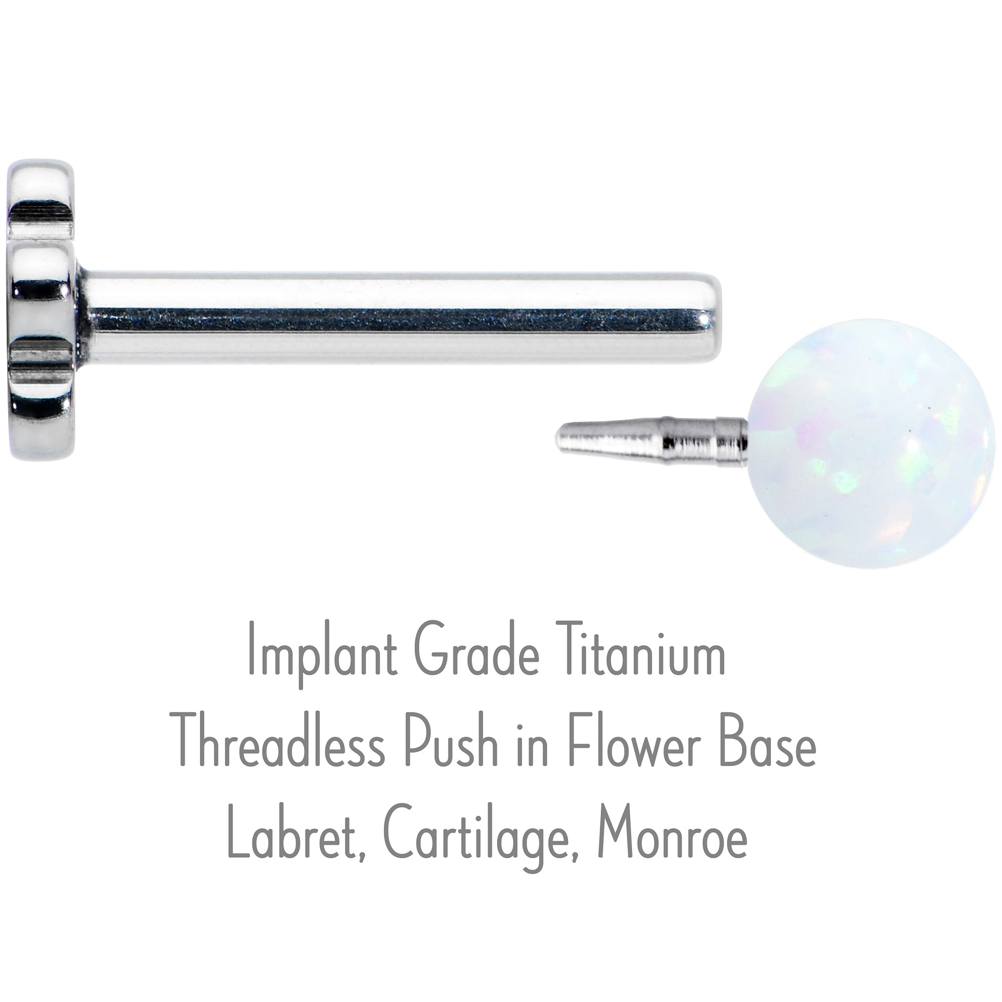 16G 5/16 White Synthetic Opal Titanium Threadless Flower Labret