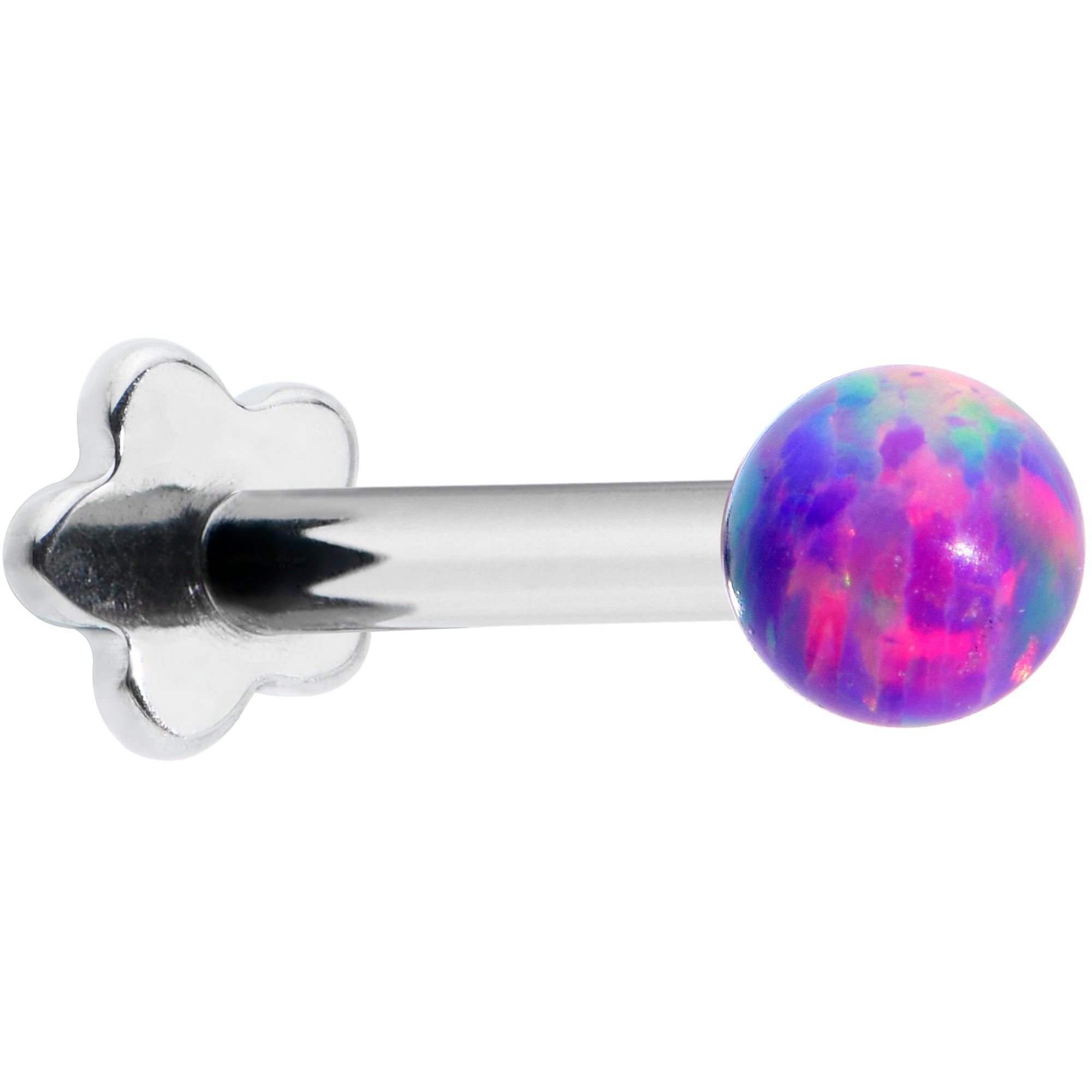 16G 5/16 Purple Synthetic Opal Titanium Threadless Flower Labret