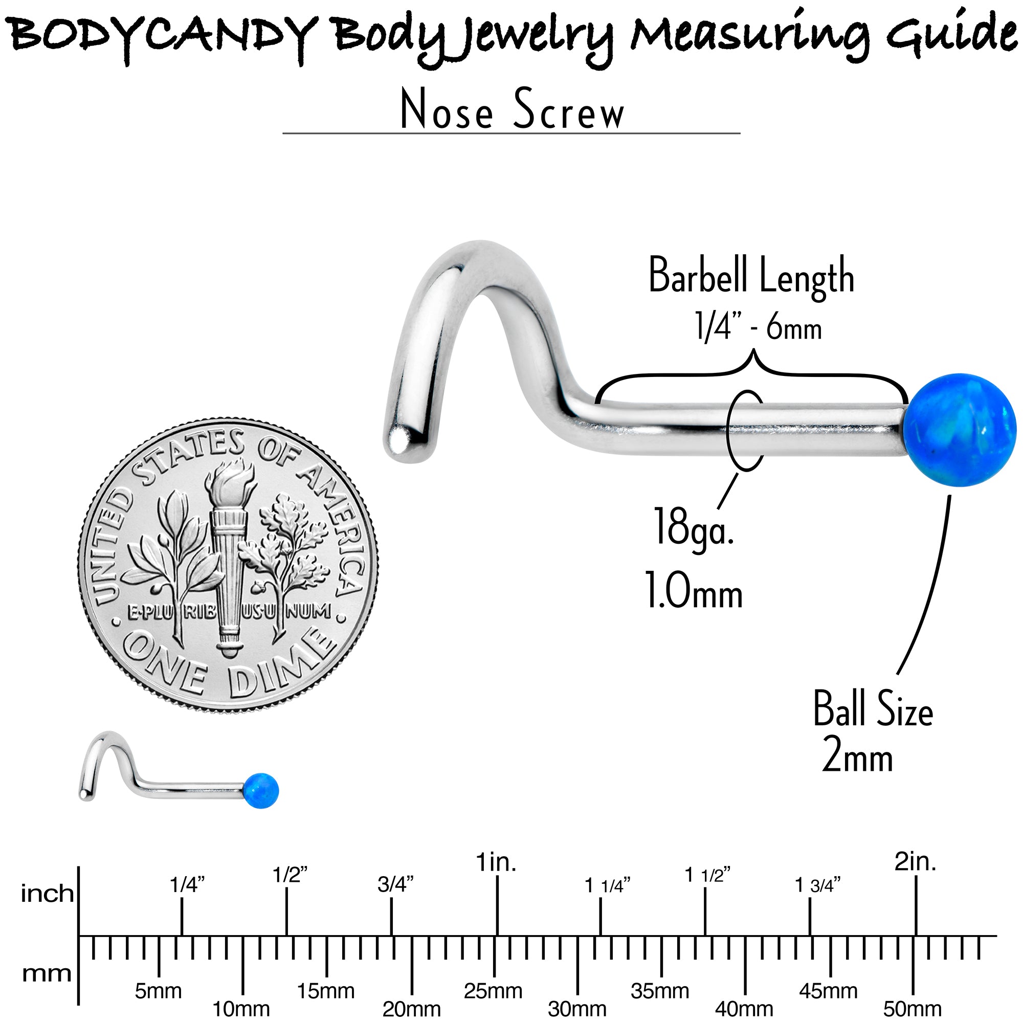 18G 1/4 Blue Synth Opal G23 Titanium Threadless Left Nose Screw