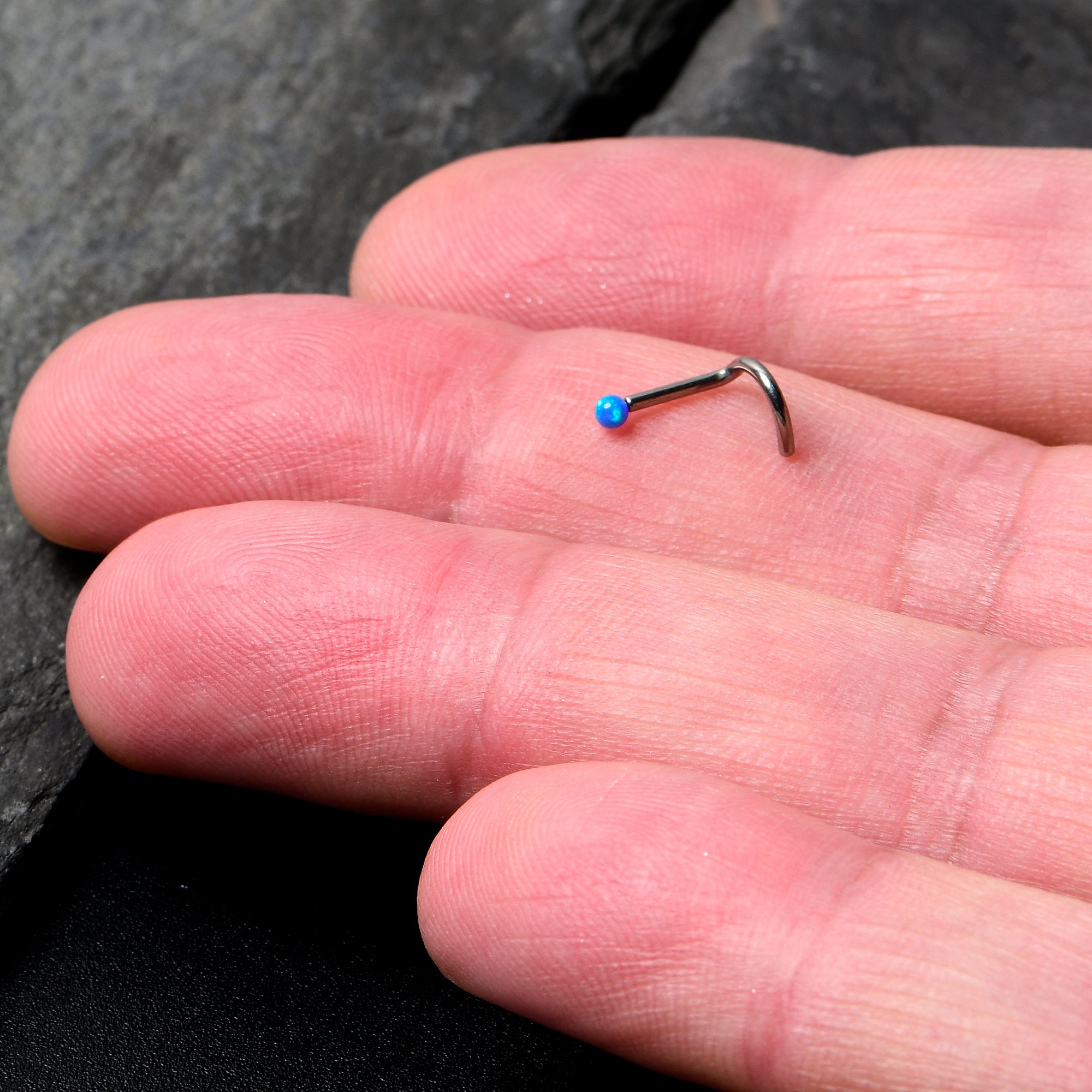 18G 1/4 Blue Synth Opal G23 Titanium Threadless Left Nose Screw