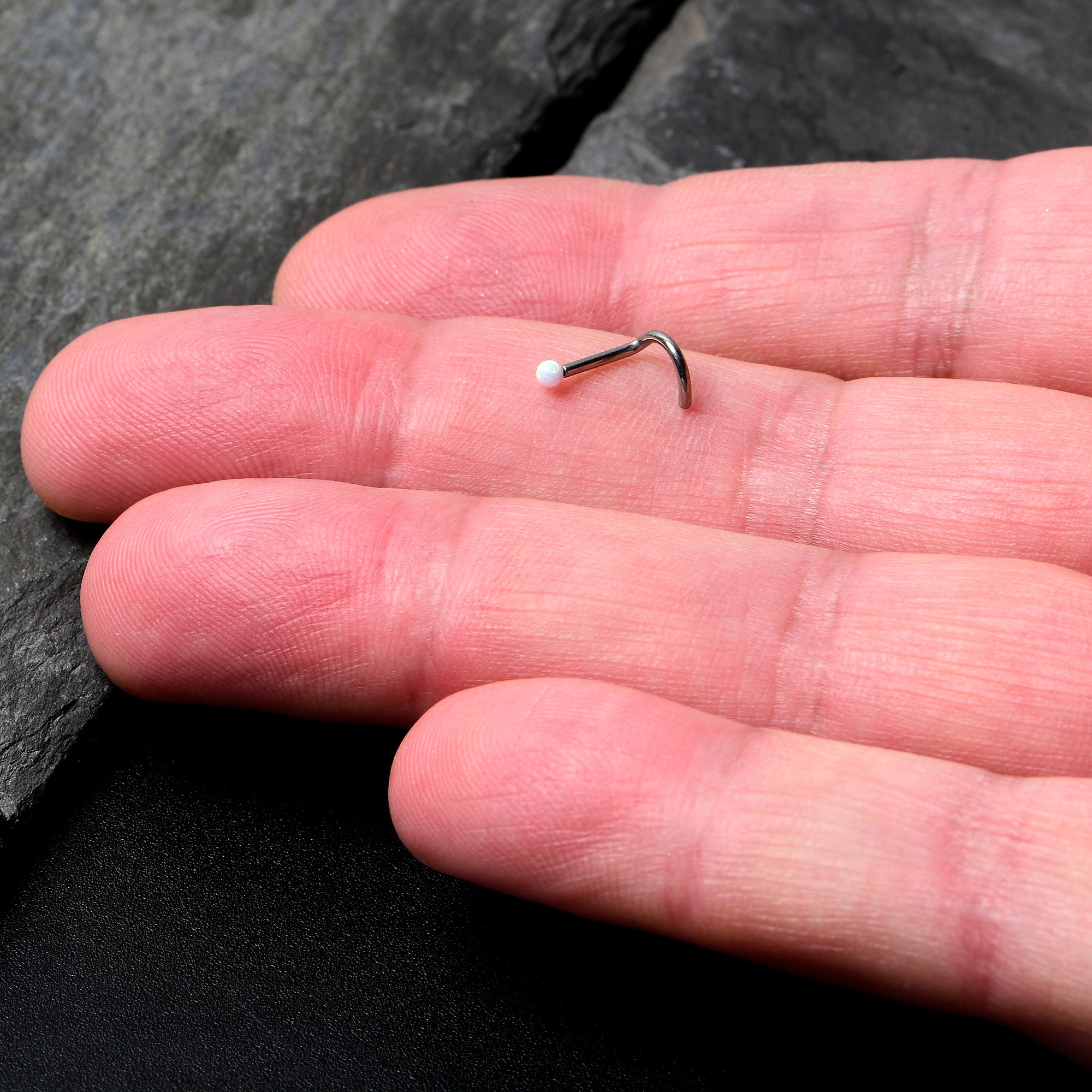 18G 1/4 White Synth Opal G23 Titanium Threadless Left Nose Screw