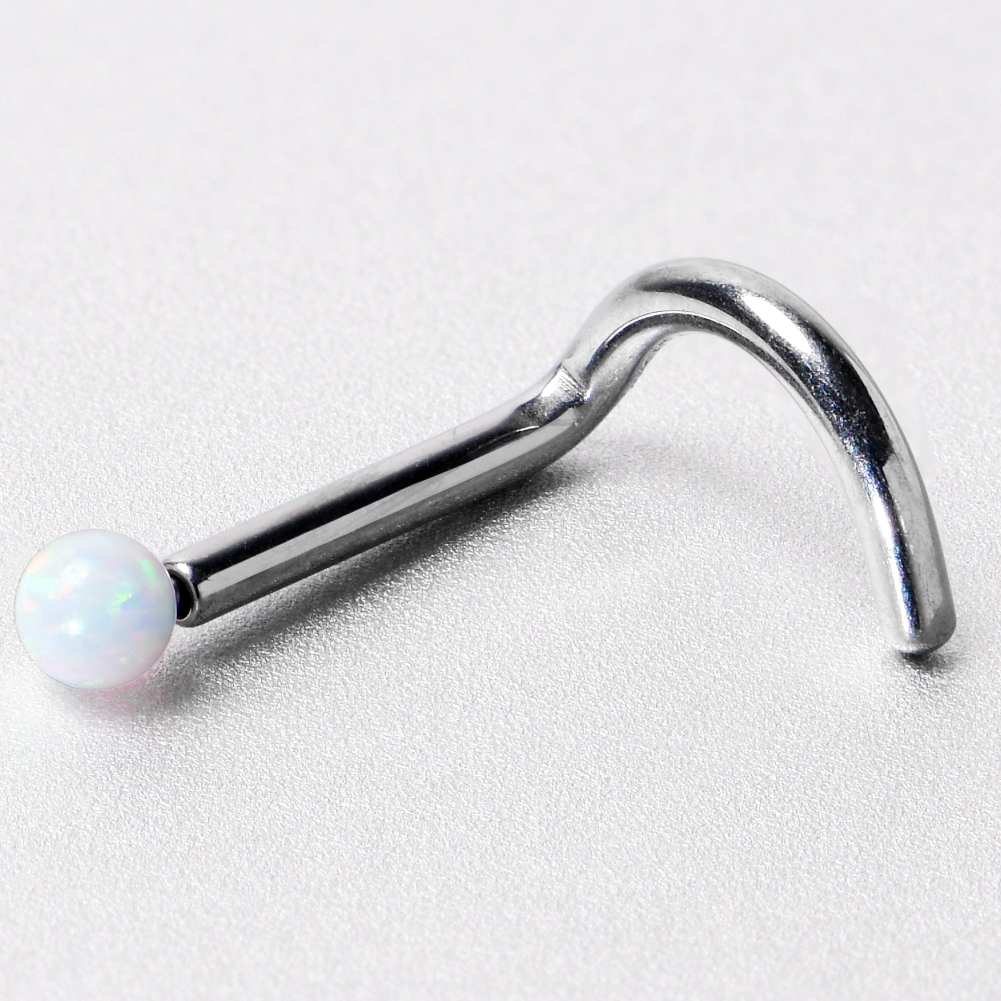 18G 1/4 White Synth Opal G23 Titanium Threadless Left Nose Screw
