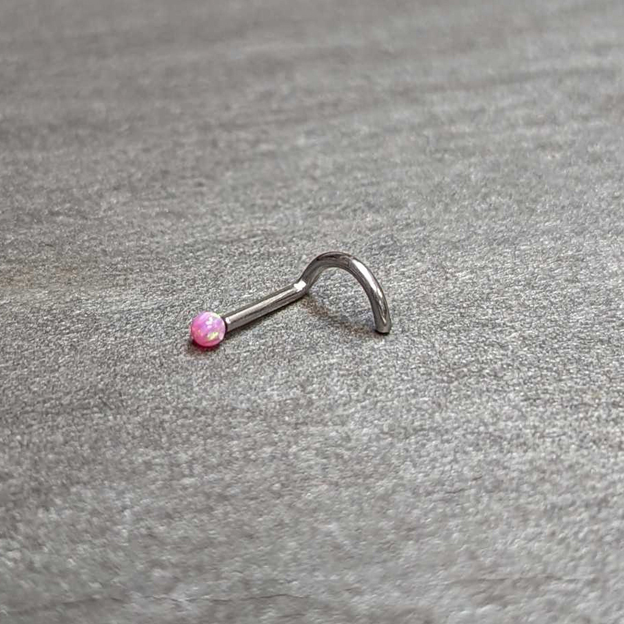 18G 1/4 Pink Synth Opal G23 Titanium Threadless Left Nose Screw