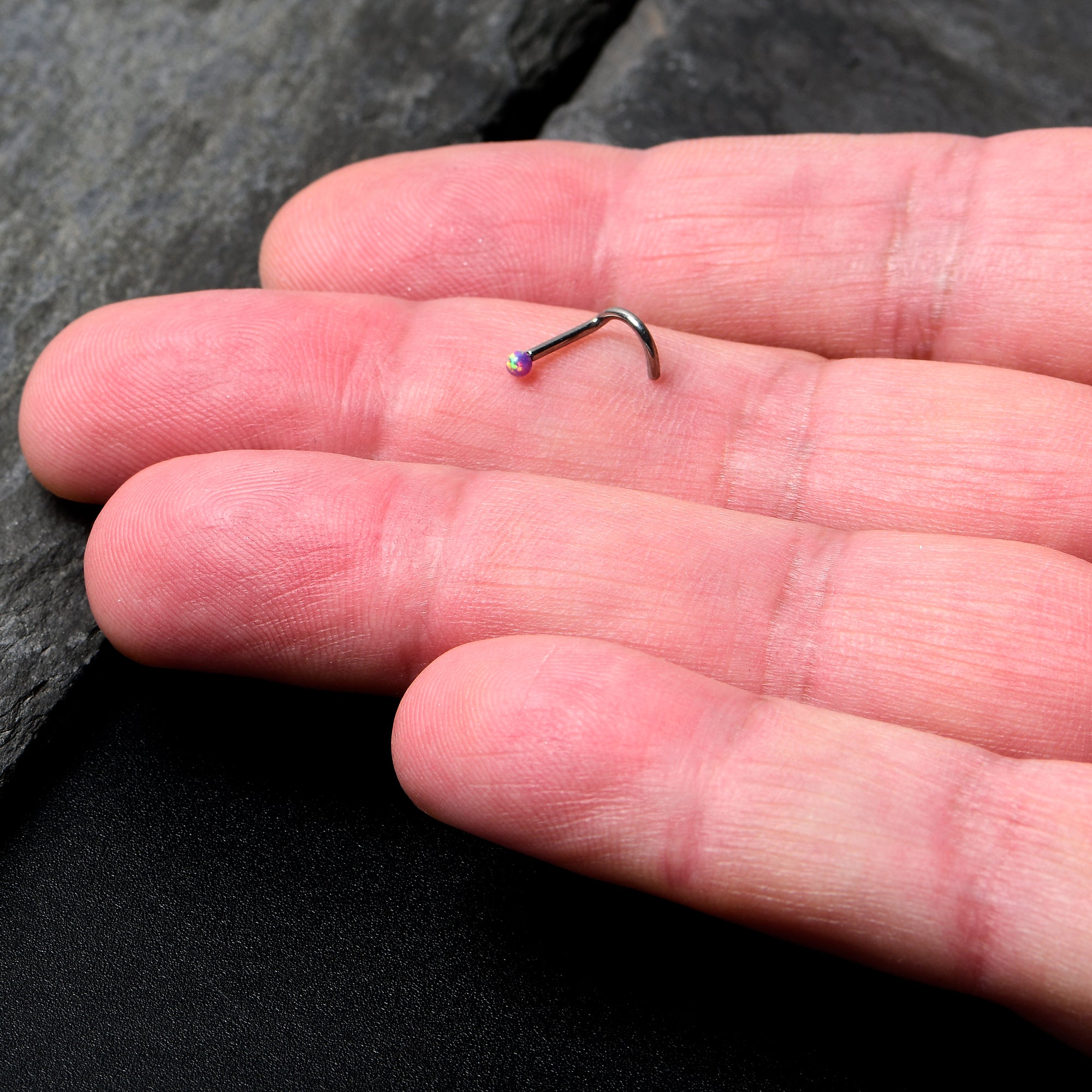 18G 1/4 Purple Synth Opal G23 Titanium Threadless Left Nose Screw