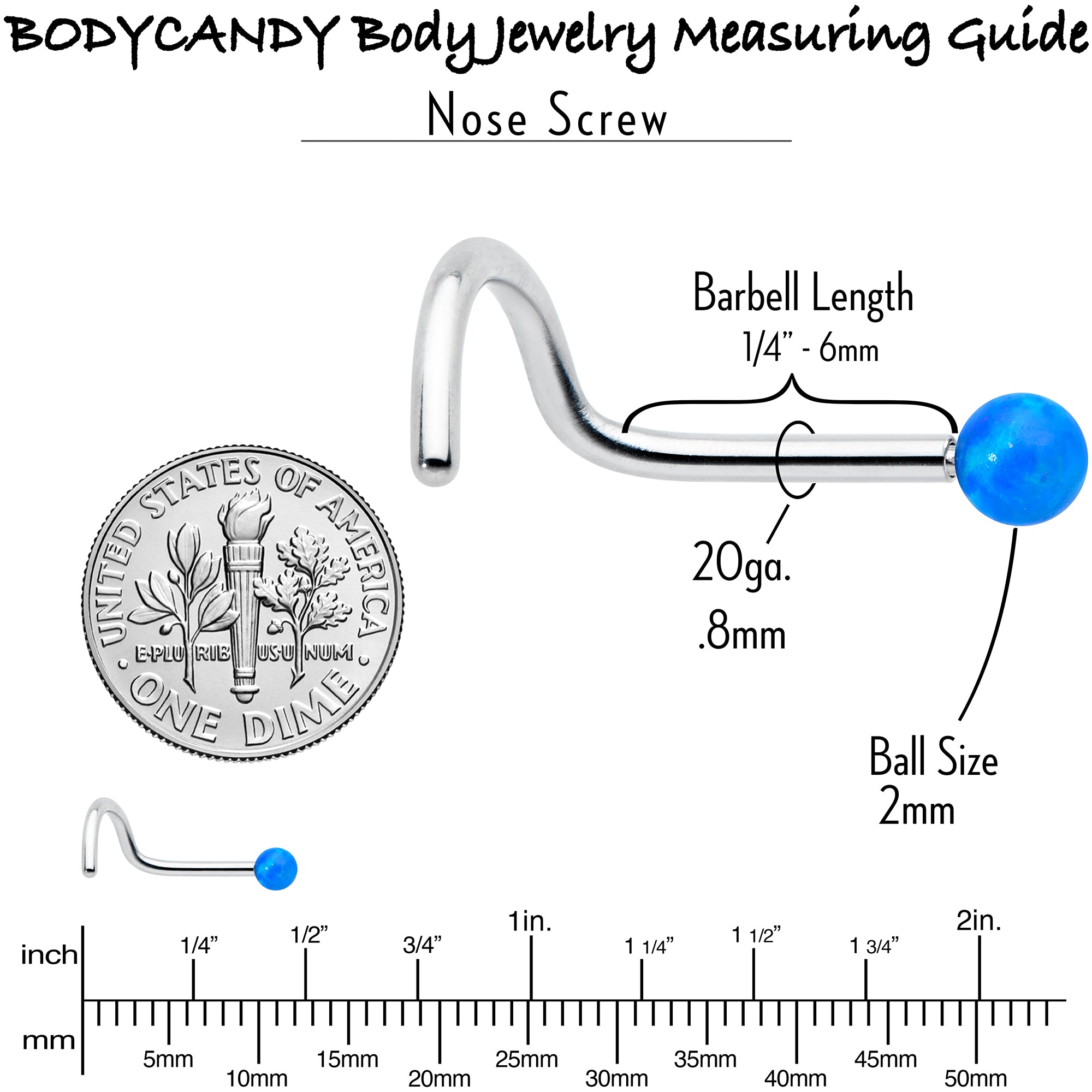 20G 1/4 Blue Synth Opal G23 Titanium Threadless Left Nose Screw