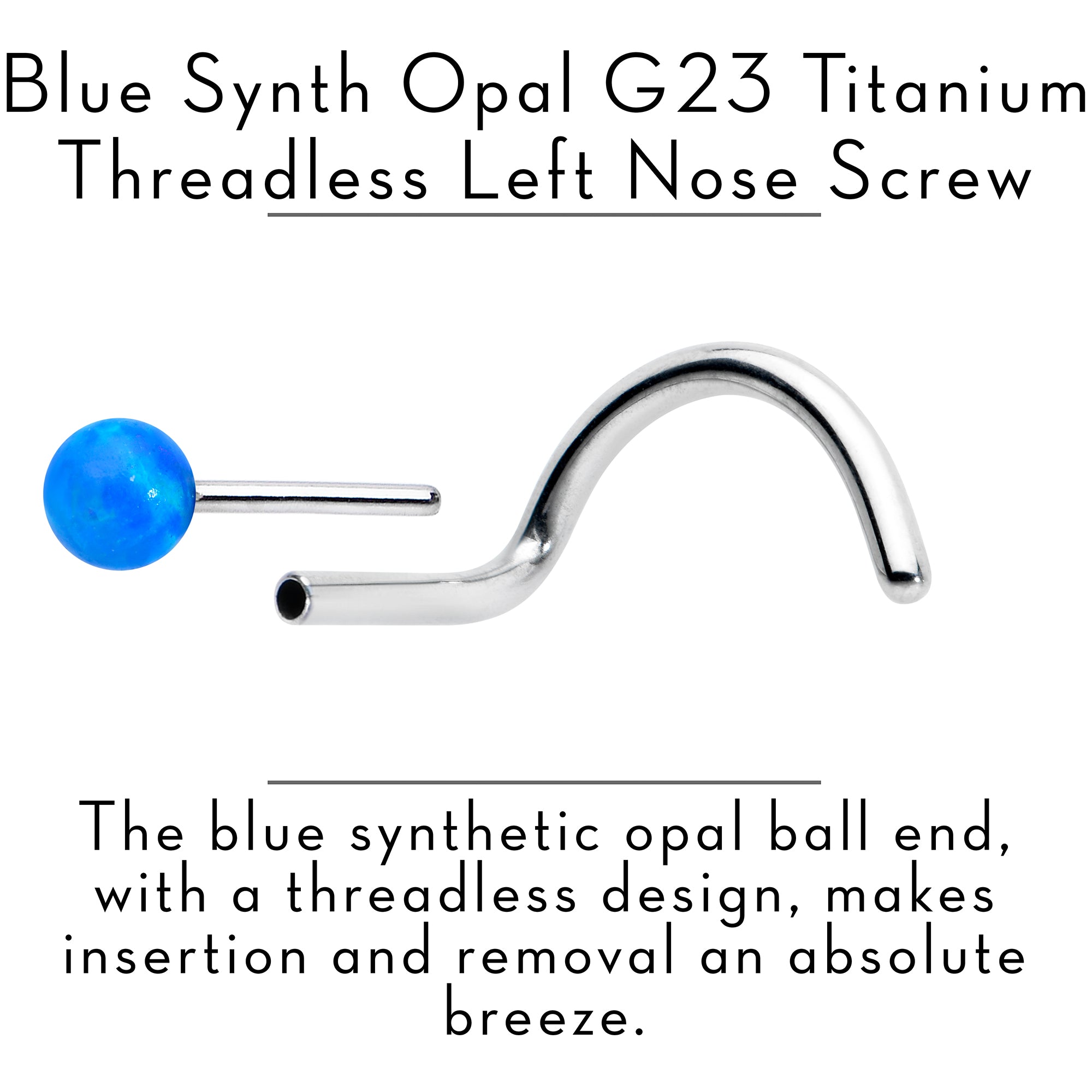 20G 1/4 Blue Synth Opal G23 Titanium Threadless Left Nose Screw