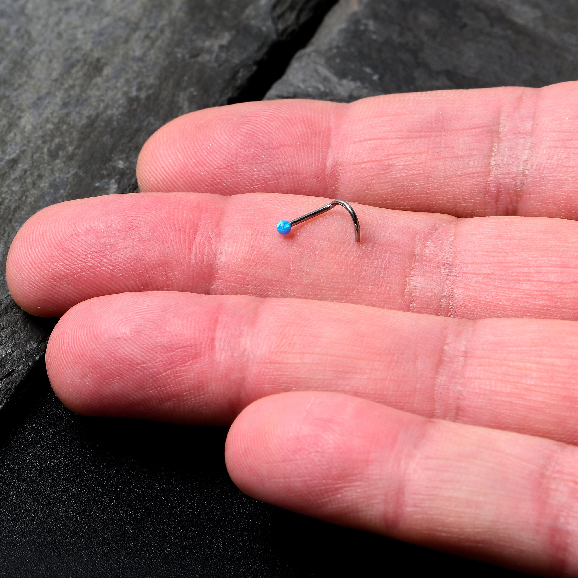 20G 1/4 Blue Synth Opal G23 Titanium Threadless Left Nose Screw