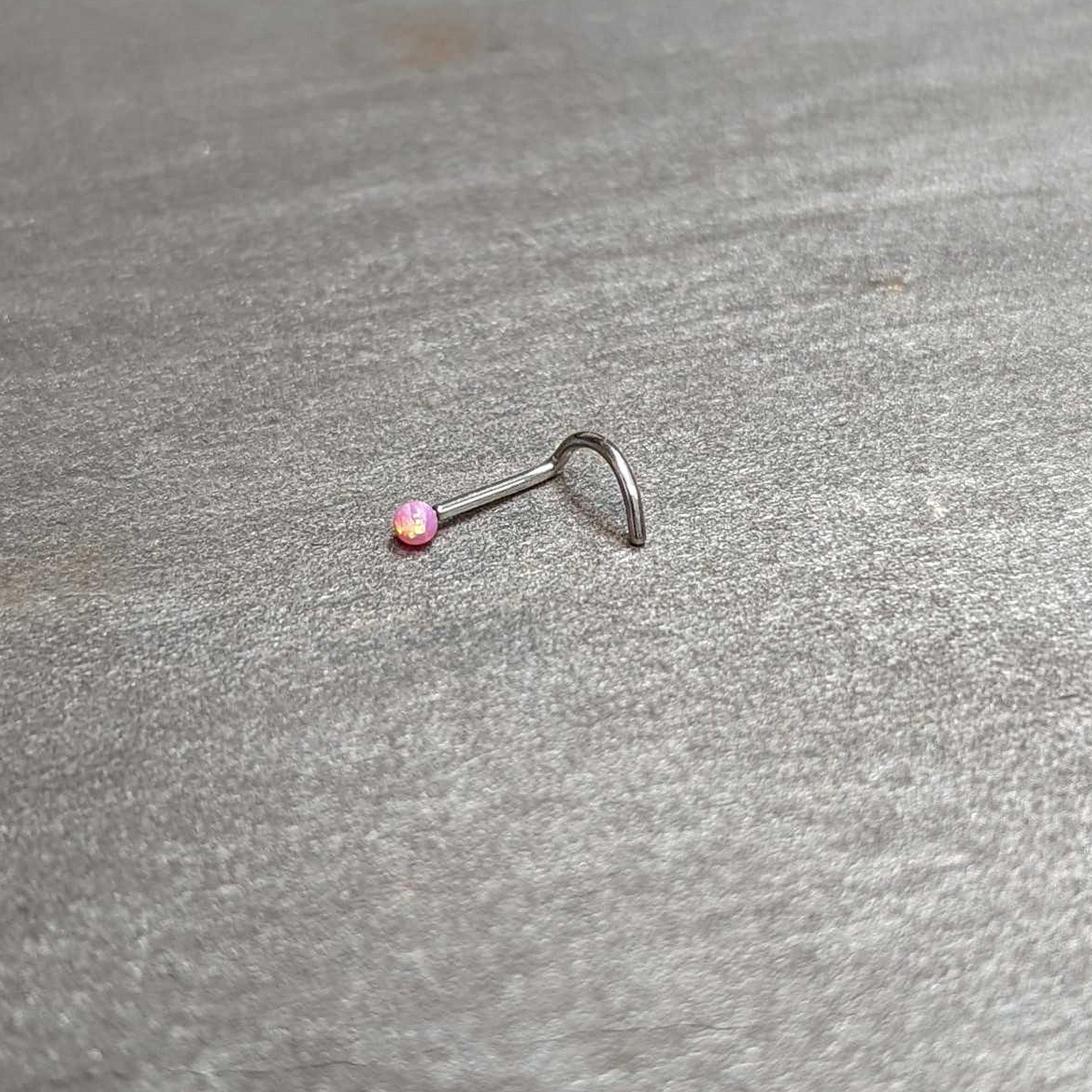 20G 1/4 Pink Synth Opal G23 Titanium Threadless Left Nose Screw
