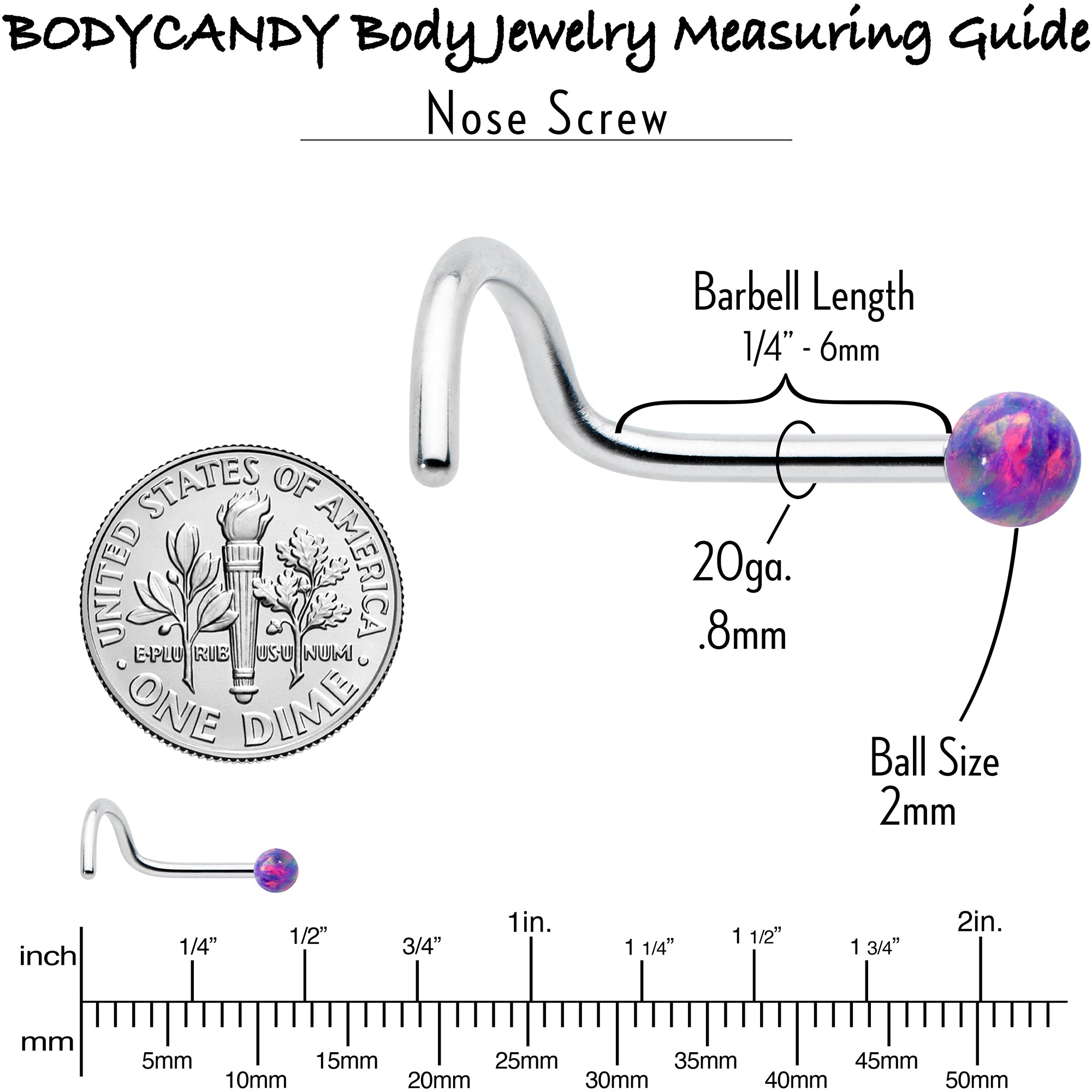 20G 1/4 Purple Synth Opal G23 Titanium Threadless Left Nose Screw