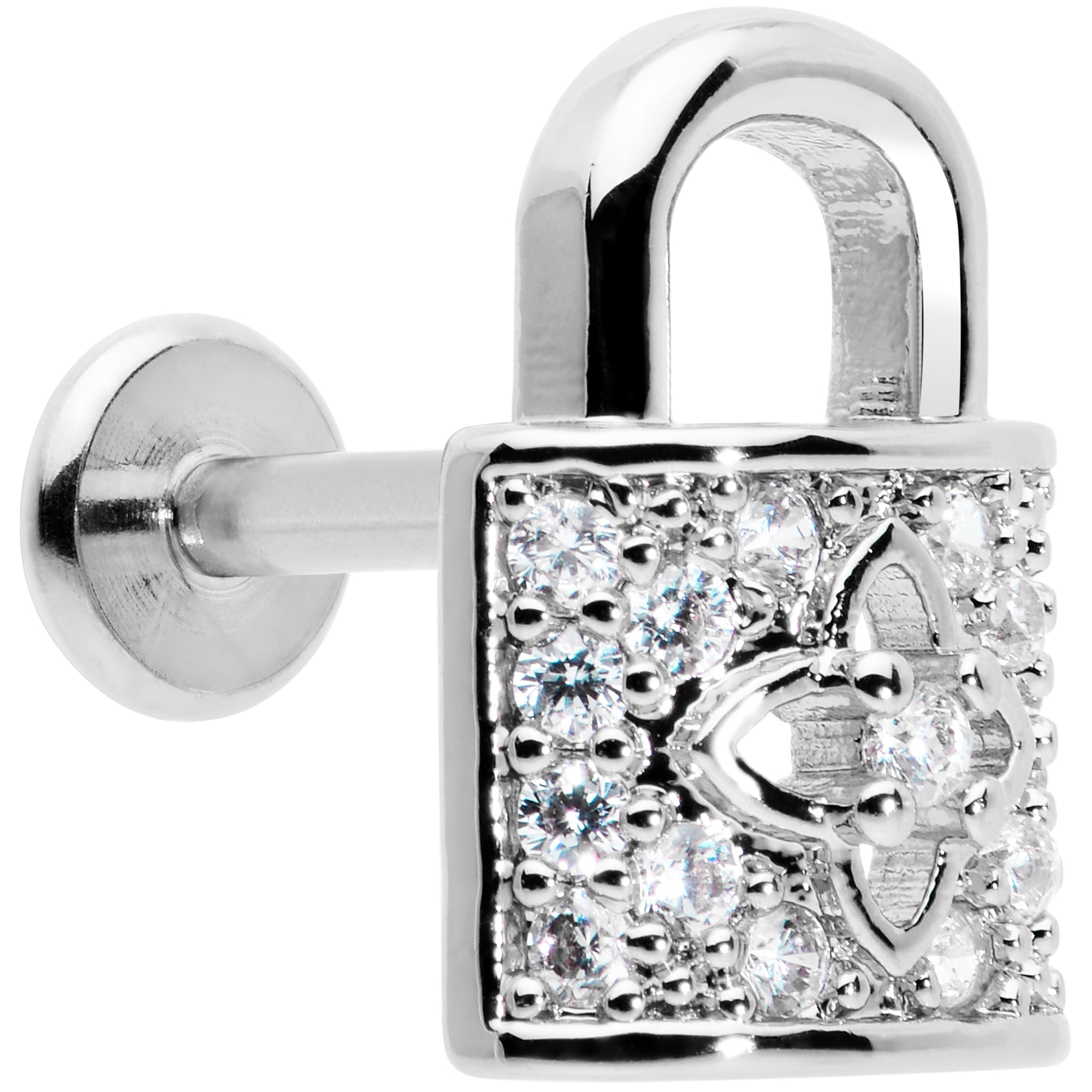 16G 1/4 Clear CZ Gem Lock It Up Labret