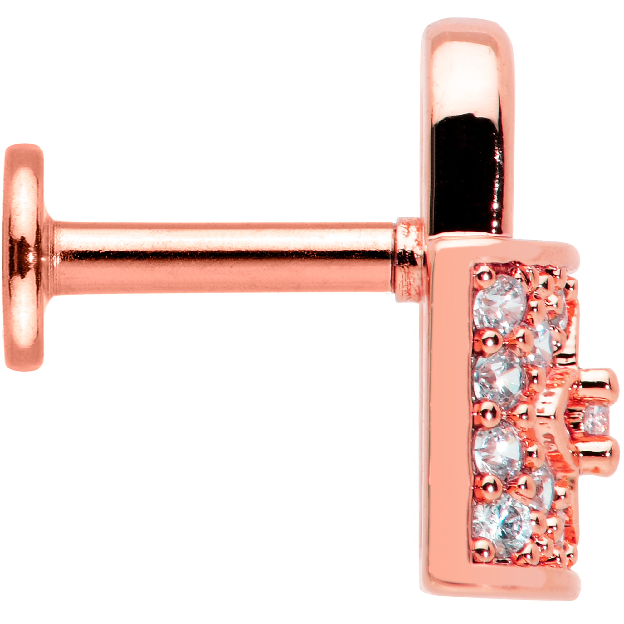 16G 1/4 Clear CZ Gem Rose Gold Tone Lock It Up Labret