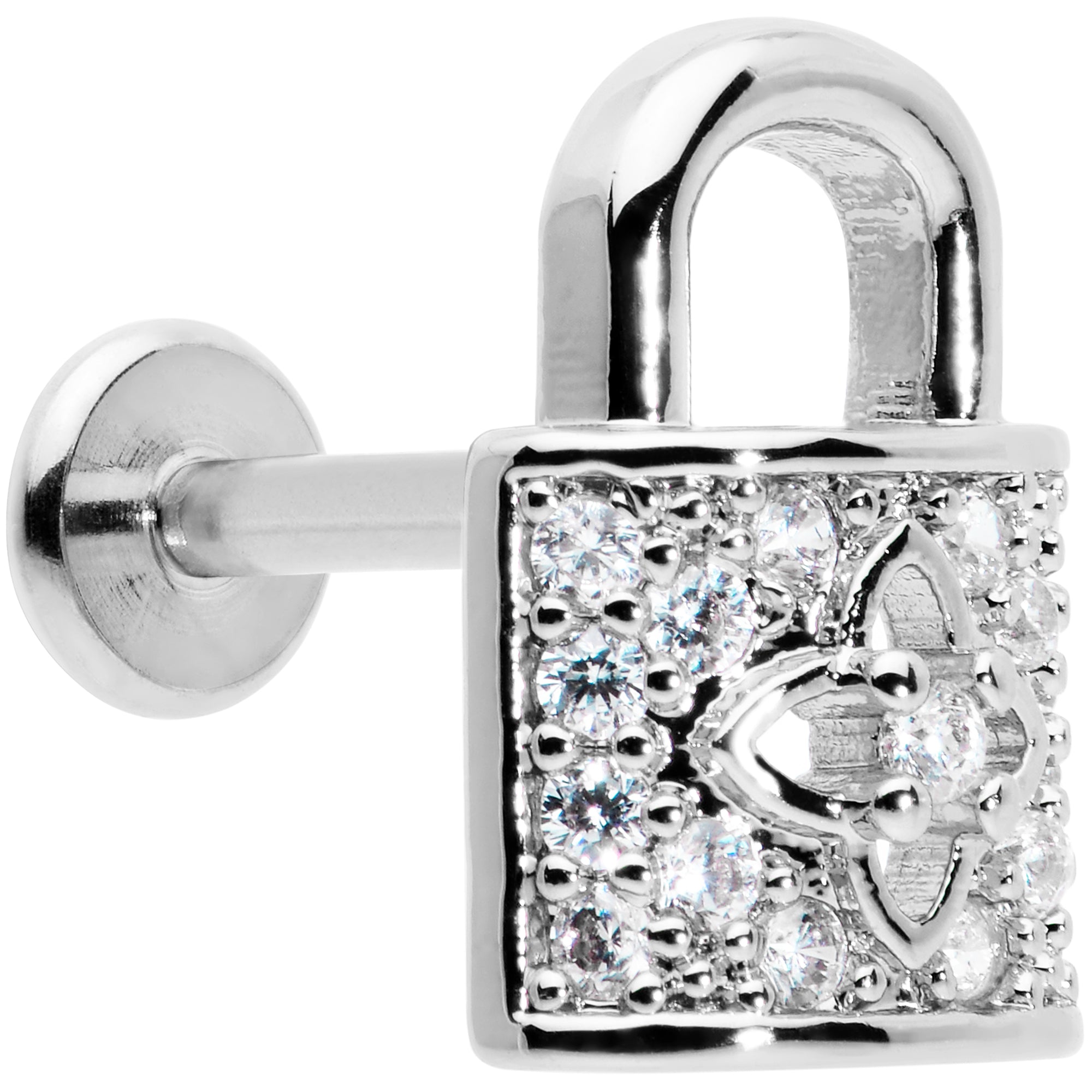 16G 5/16 Clear CZ Gem Lock It Up Labret Monroe Tragus