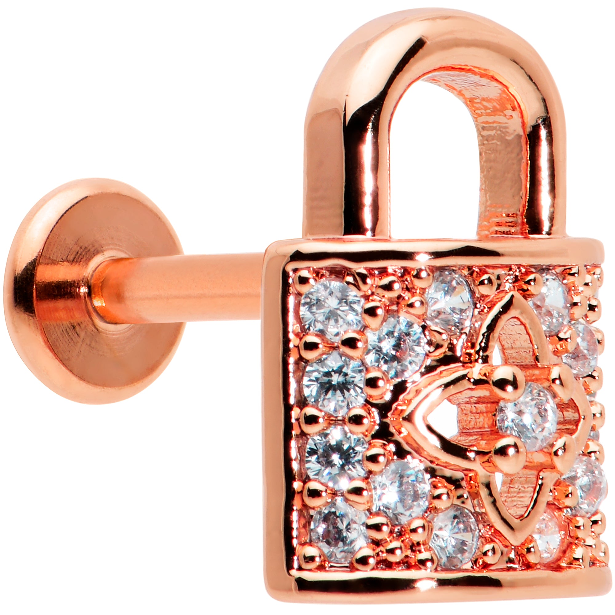 16G 5/16 Clear CZ Gem Rose Gold Tone Lock It Up Labret Tragus