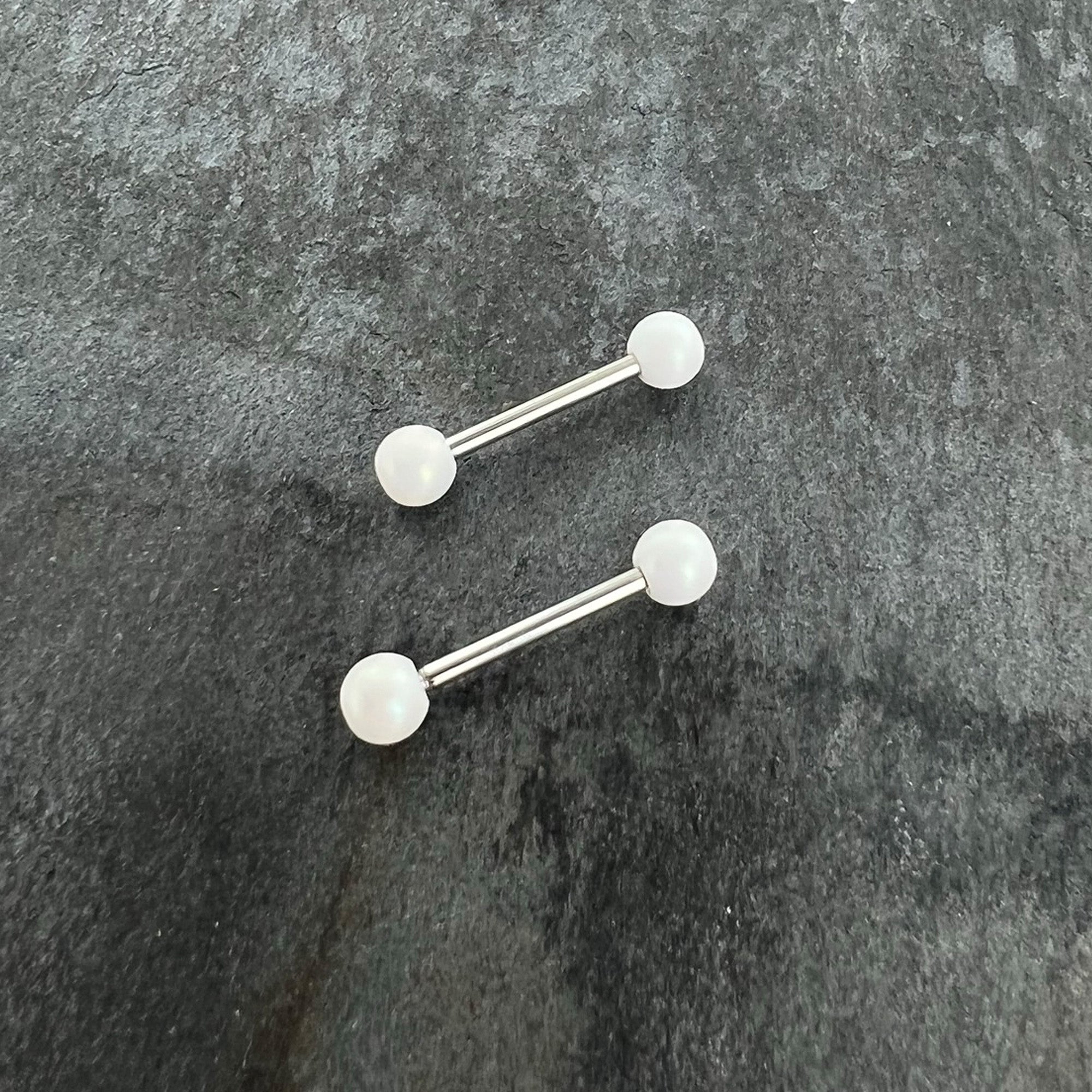14G 9/16 Matte White Aurora Barbell Nipple Ring Set
