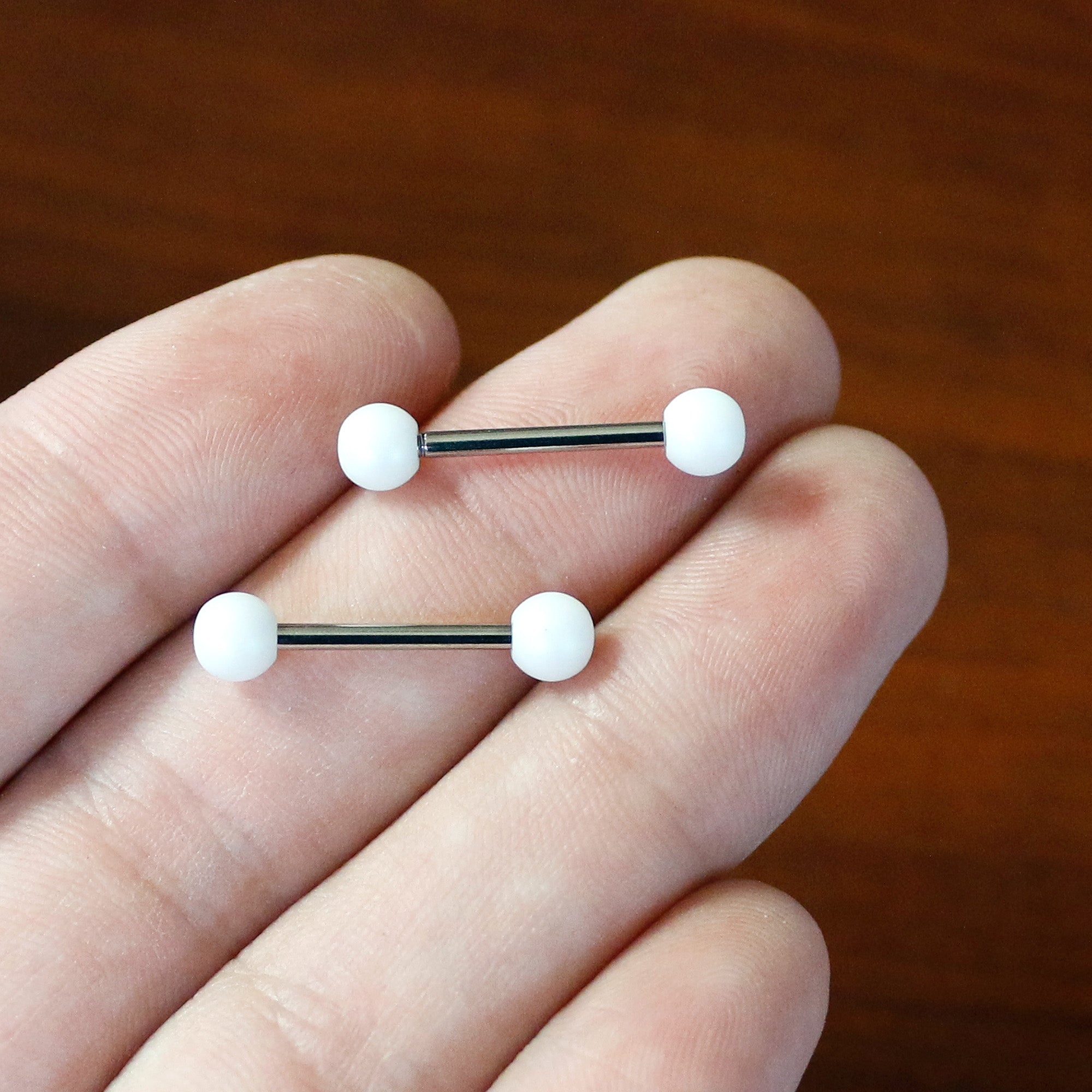 14G 9/16 Matte White Aurora Barbell Nipple Ring Set