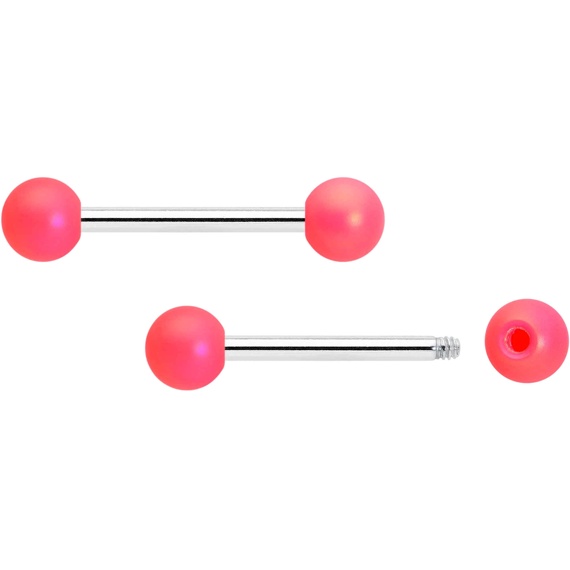 14G 9/16 Matte Pink Aurora Barbell Nipple Ring Set