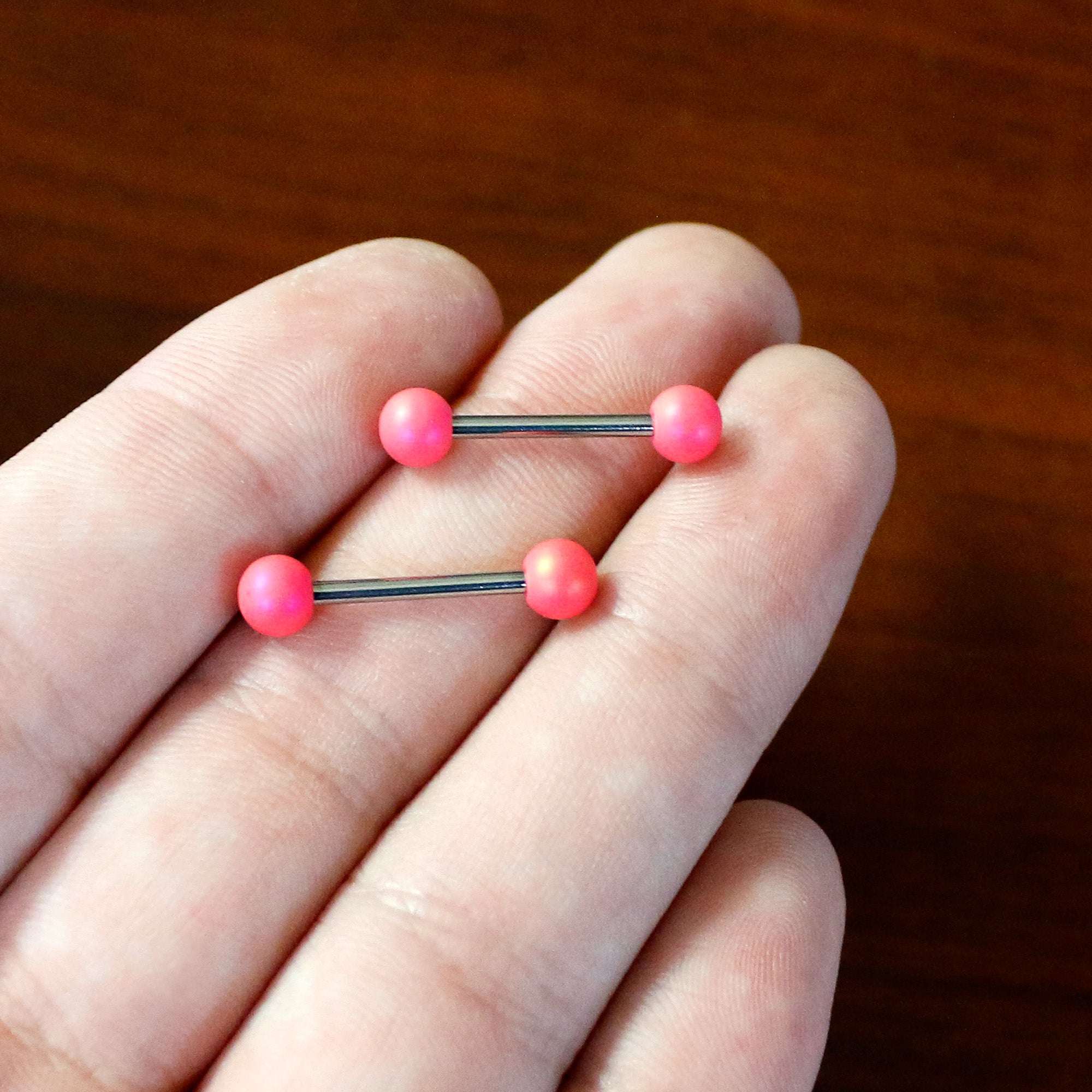 14G 9/16 Matte Pink Aurora Barbell Nipple Ring Set
