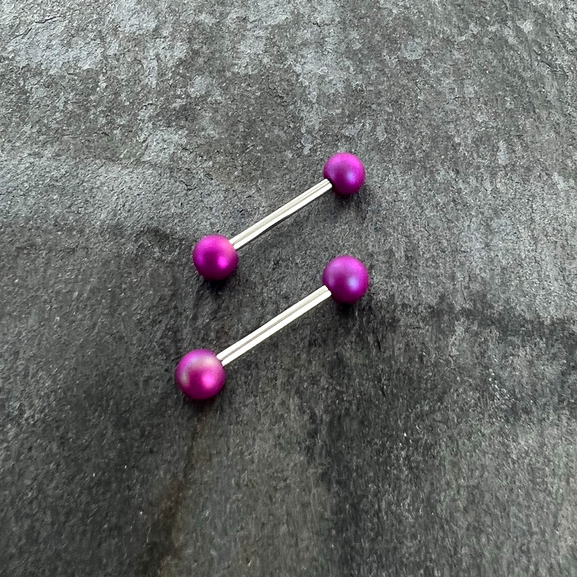 14G 9/16 Matte Purple Aurora Barbell Nipple Ring Set