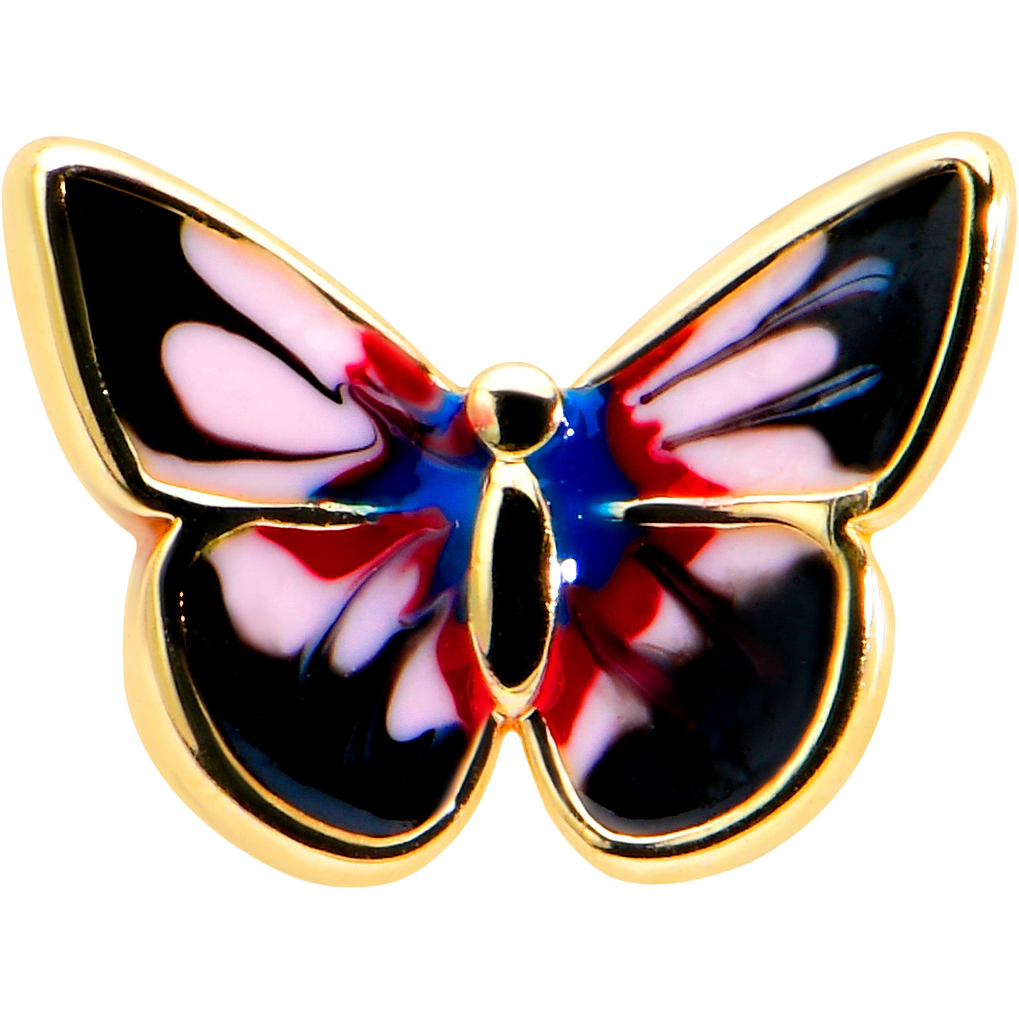 16G 1/4 Gold Tone Red Pink Blue Butterfly Labret Monroe Tragus