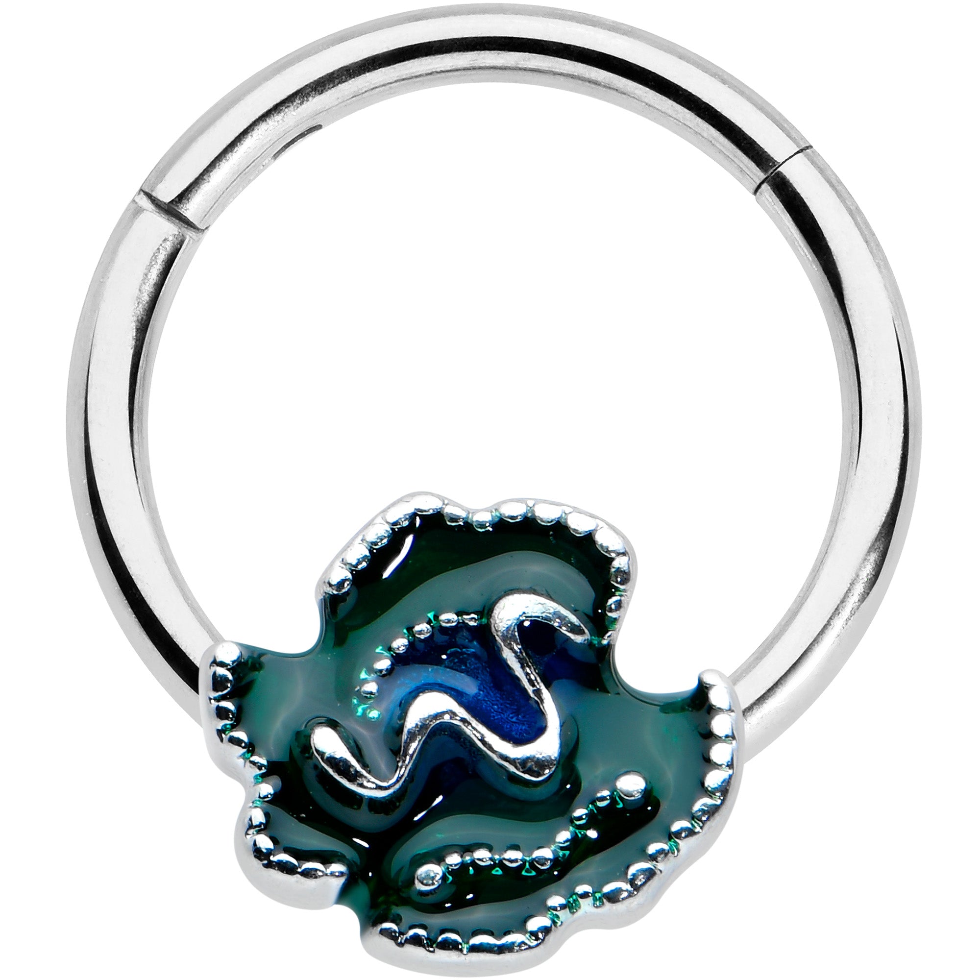 16G 3/8 Spring Flower Green Blue Hinged Segment Ring