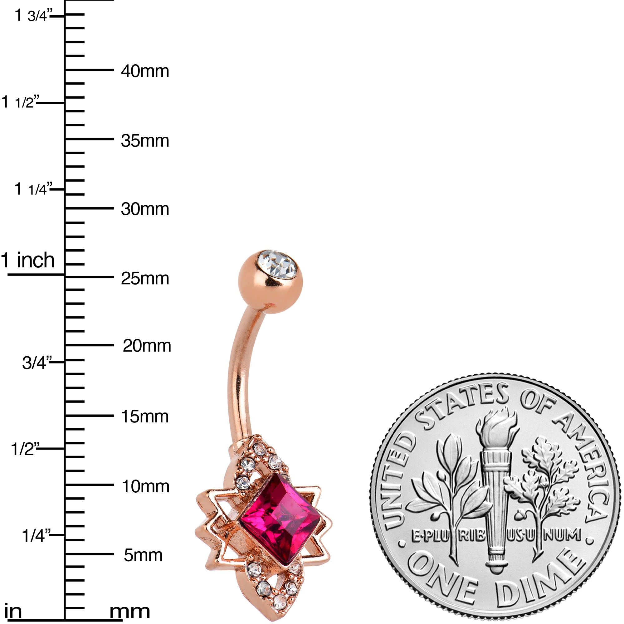 Clear Red Gem Rose Gold Tone Octagram Star Belly Ring