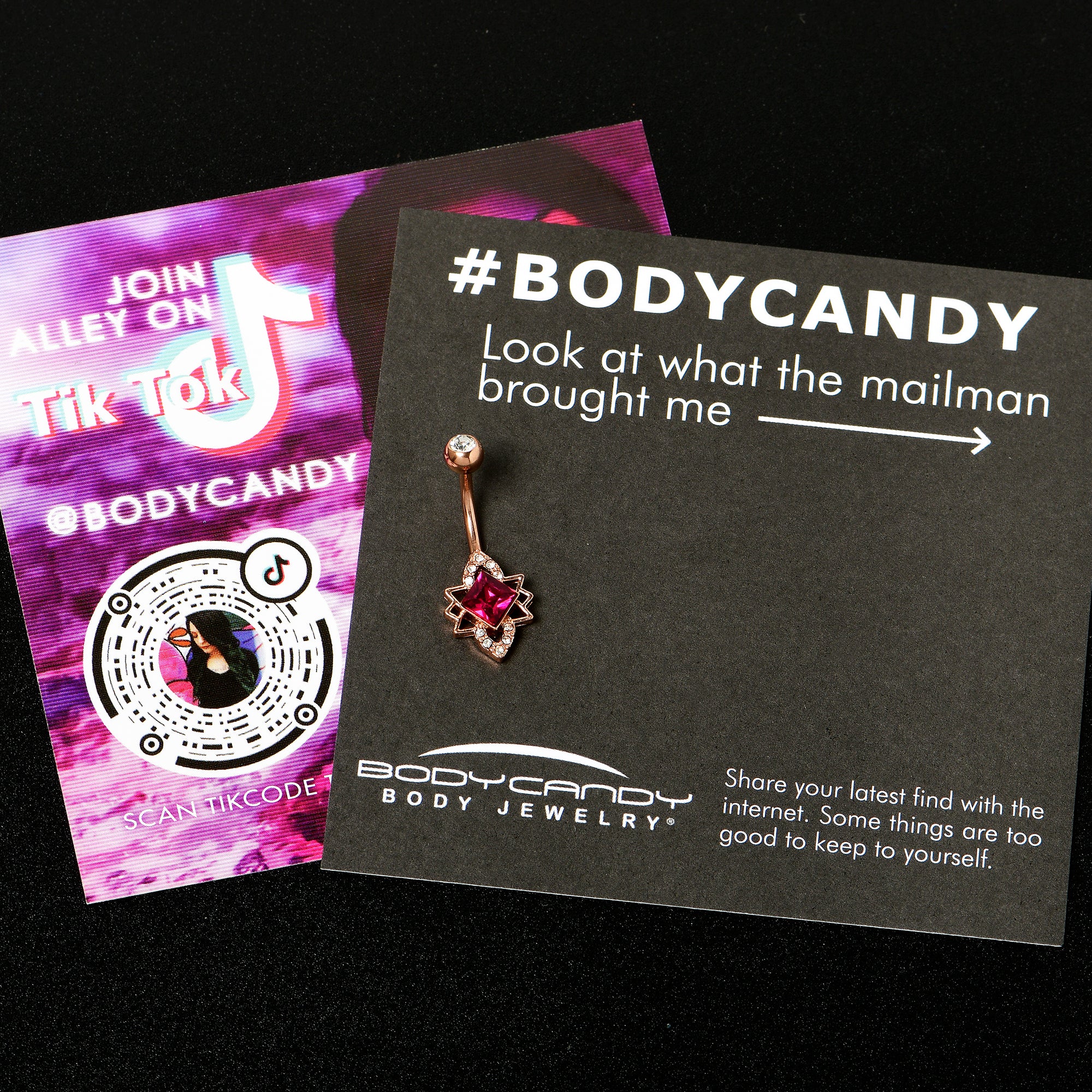 Clear Red Gem Rose Gold Tone Octagram Star Belly Ring