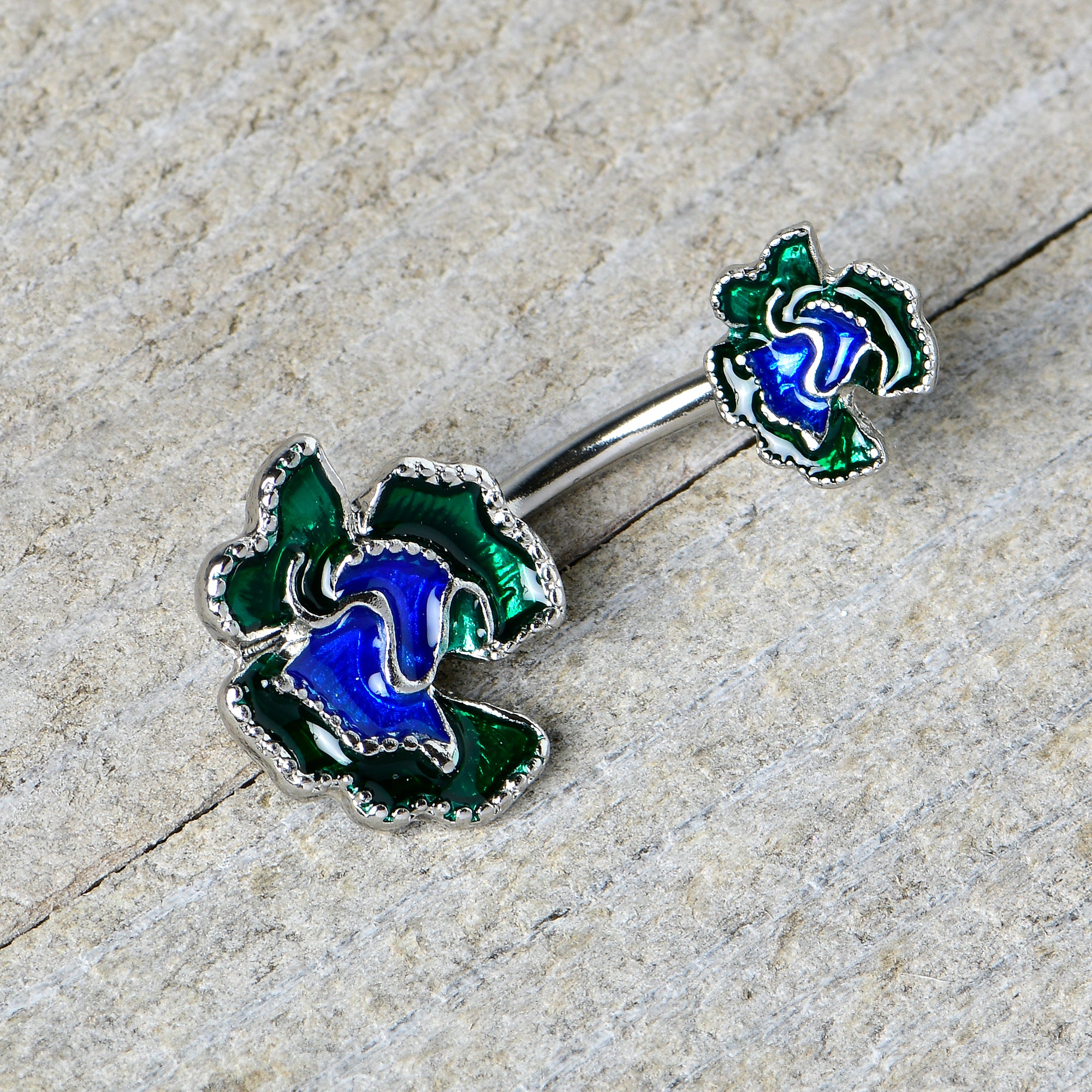 Spring Flower Green Blue Double Mount Belly Ring