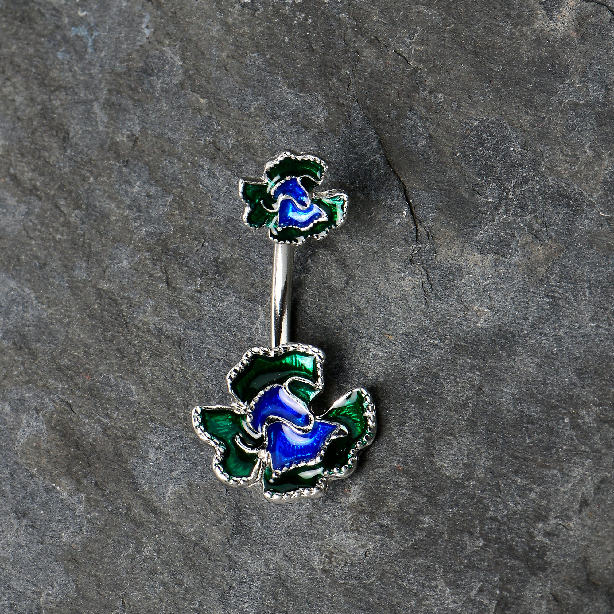 Spring Flower Green Blue Double Mount Belly Ring
