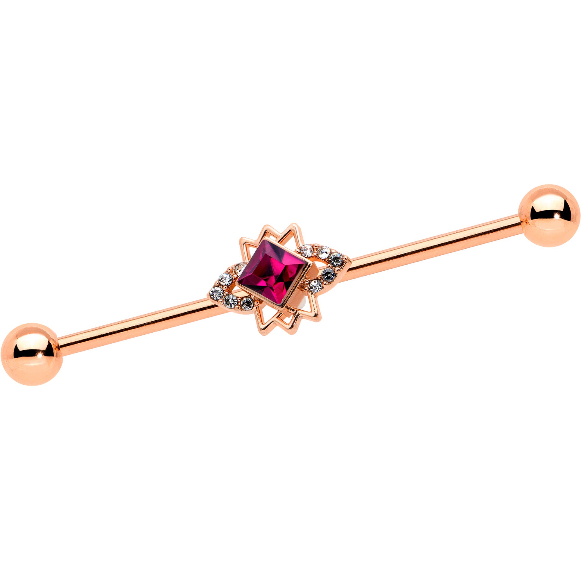 14G Red Gem Rose Gold Tone Octogram Star Industrial Barbell 38mm