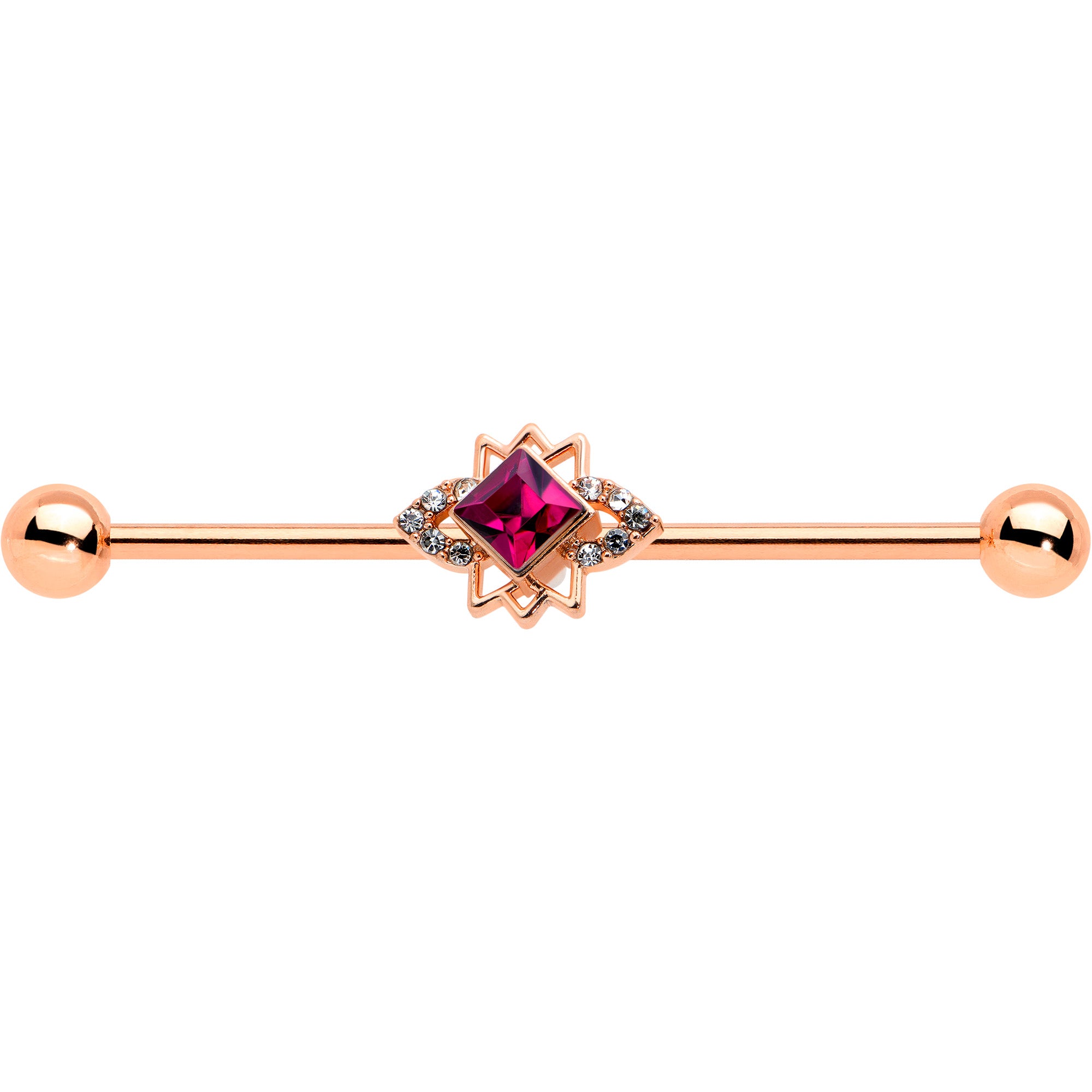 14G Red Gem Rose Gold Tone Octogram Star Industrial Barbell 38mm