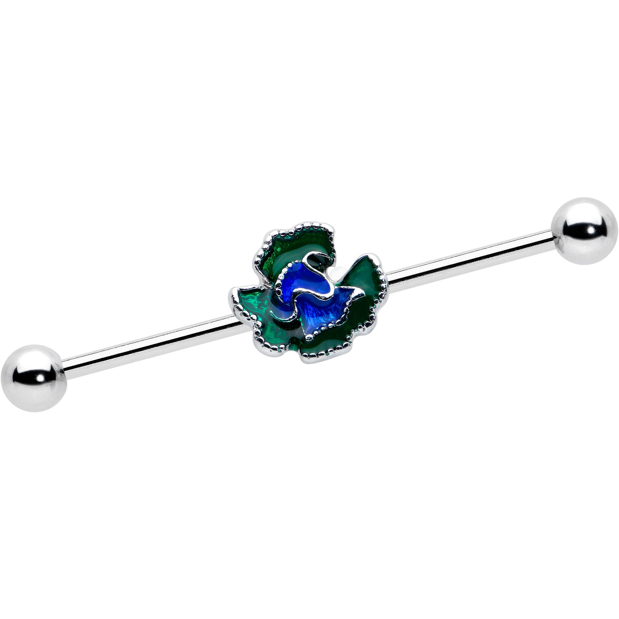 14G Spring Flower Green Blue Industrial Barbell 38mm