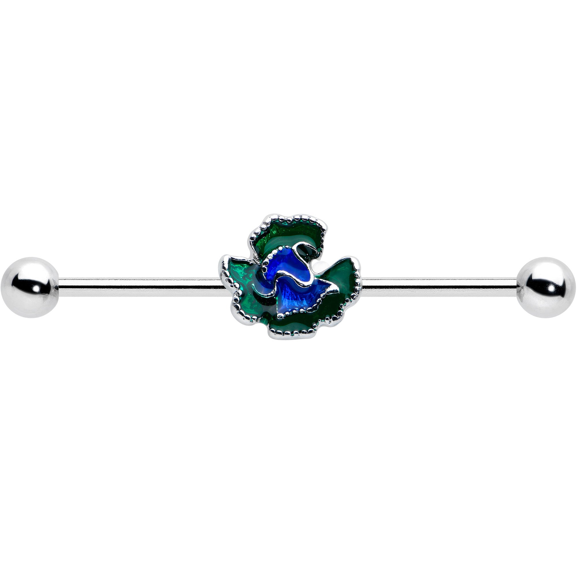14G Spring Flower Green Blue Industrial Barbell 38mm