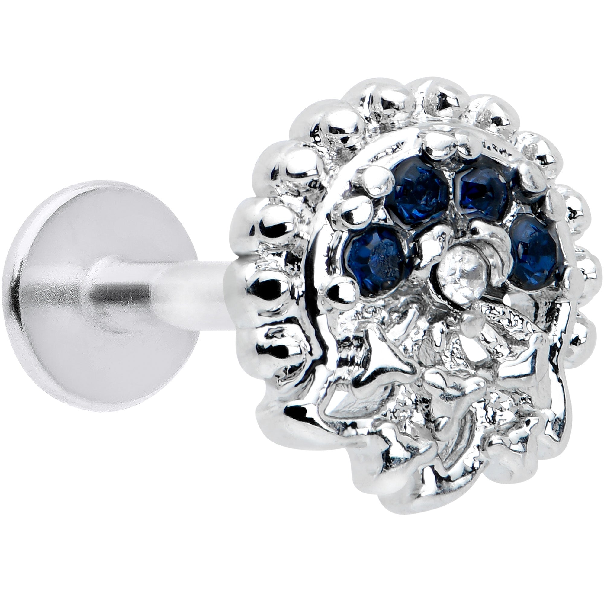 16G 5/16 Blue Clear Gem Abstract Arch Labret Monroe Tragus