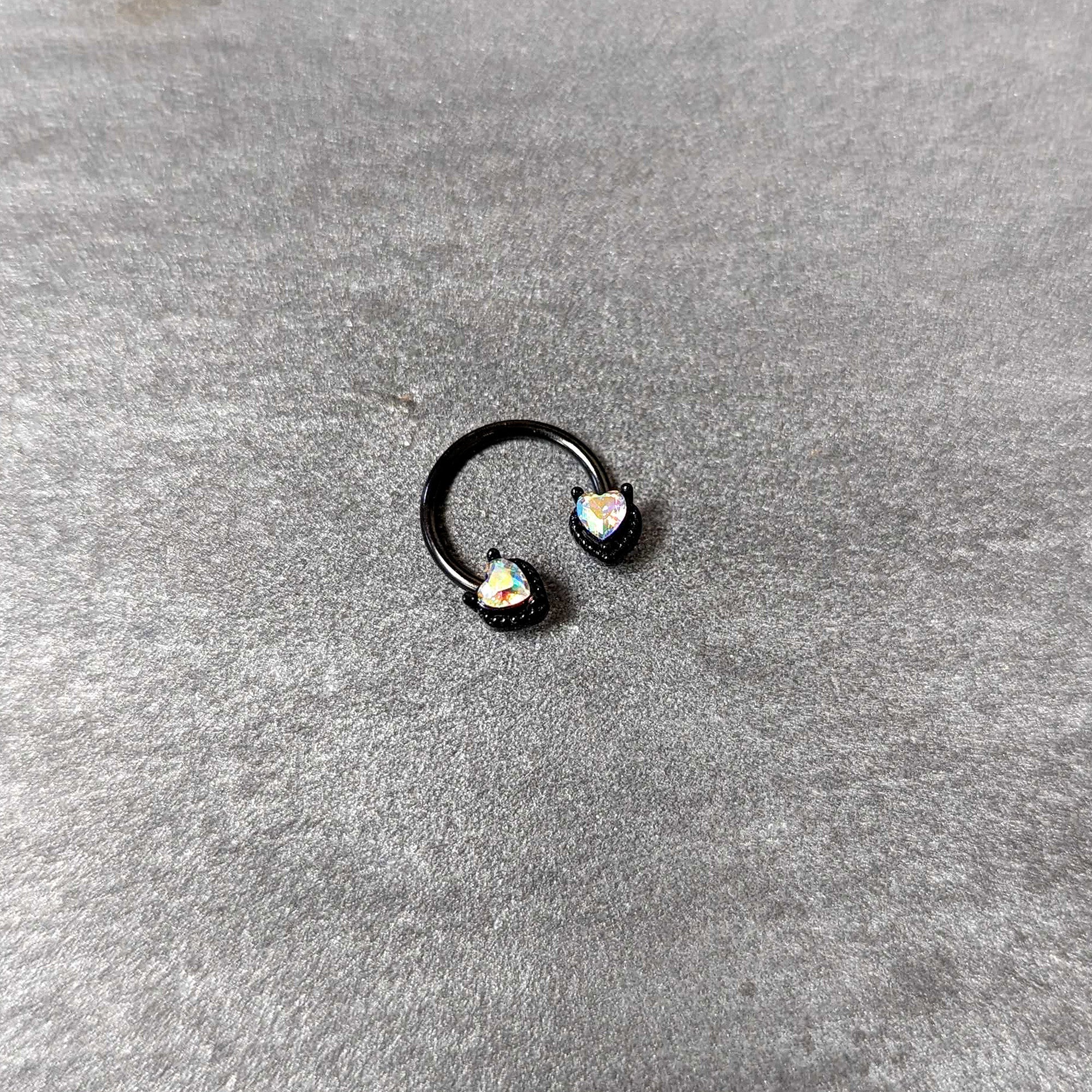 16G 3/8 Aurora Gem Black Heart Ends Horseshoe Circular Barbell