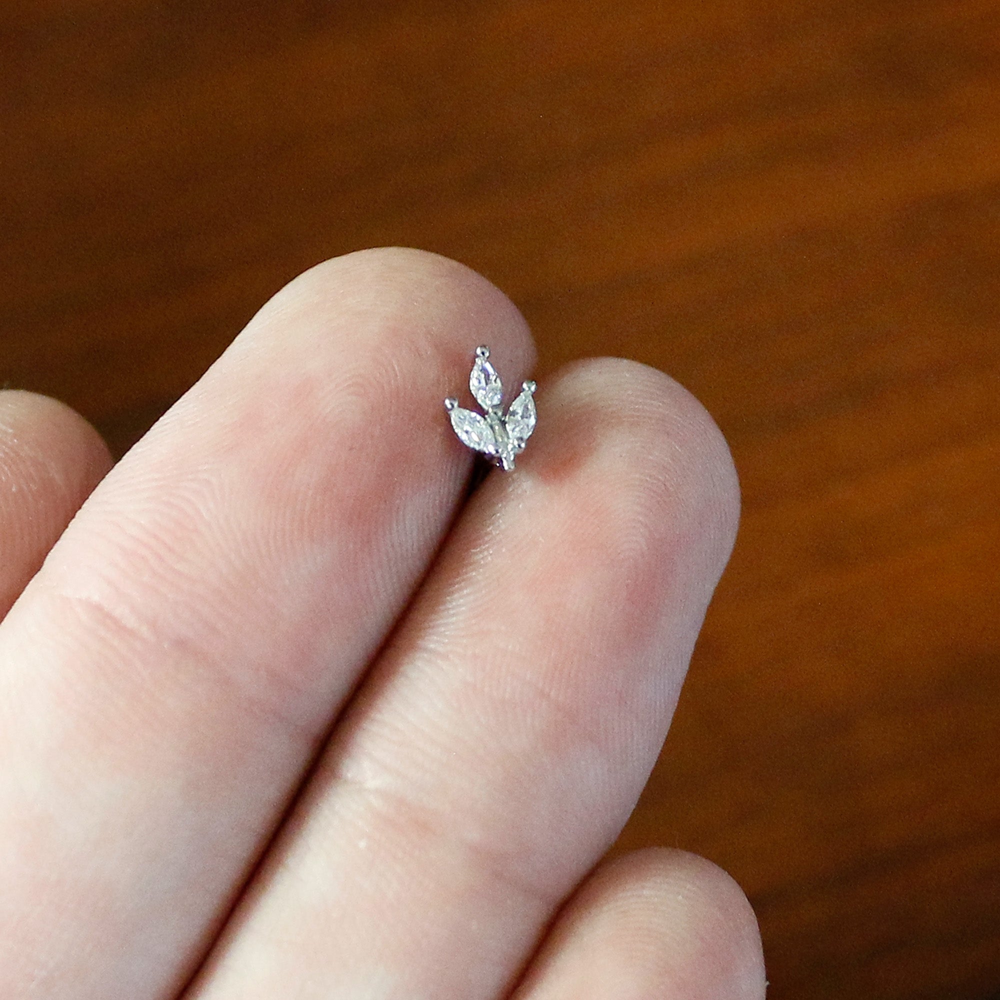 16G 5/16 Clear CZ Gem Threadless Leaves Labret Monroe Tragus