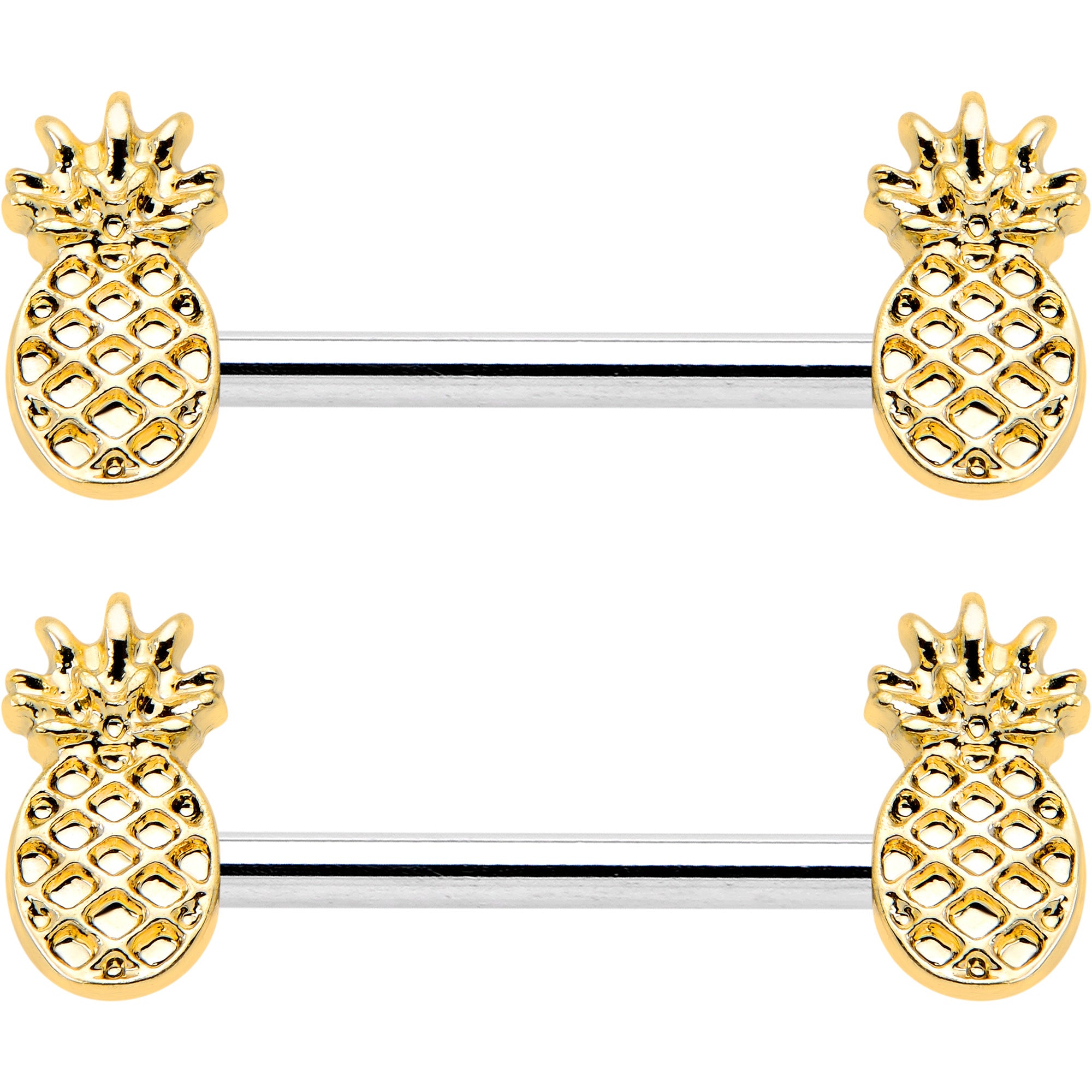 14G 9/16 Lacy Golden Pineapples Barbell Nipple Ring Set