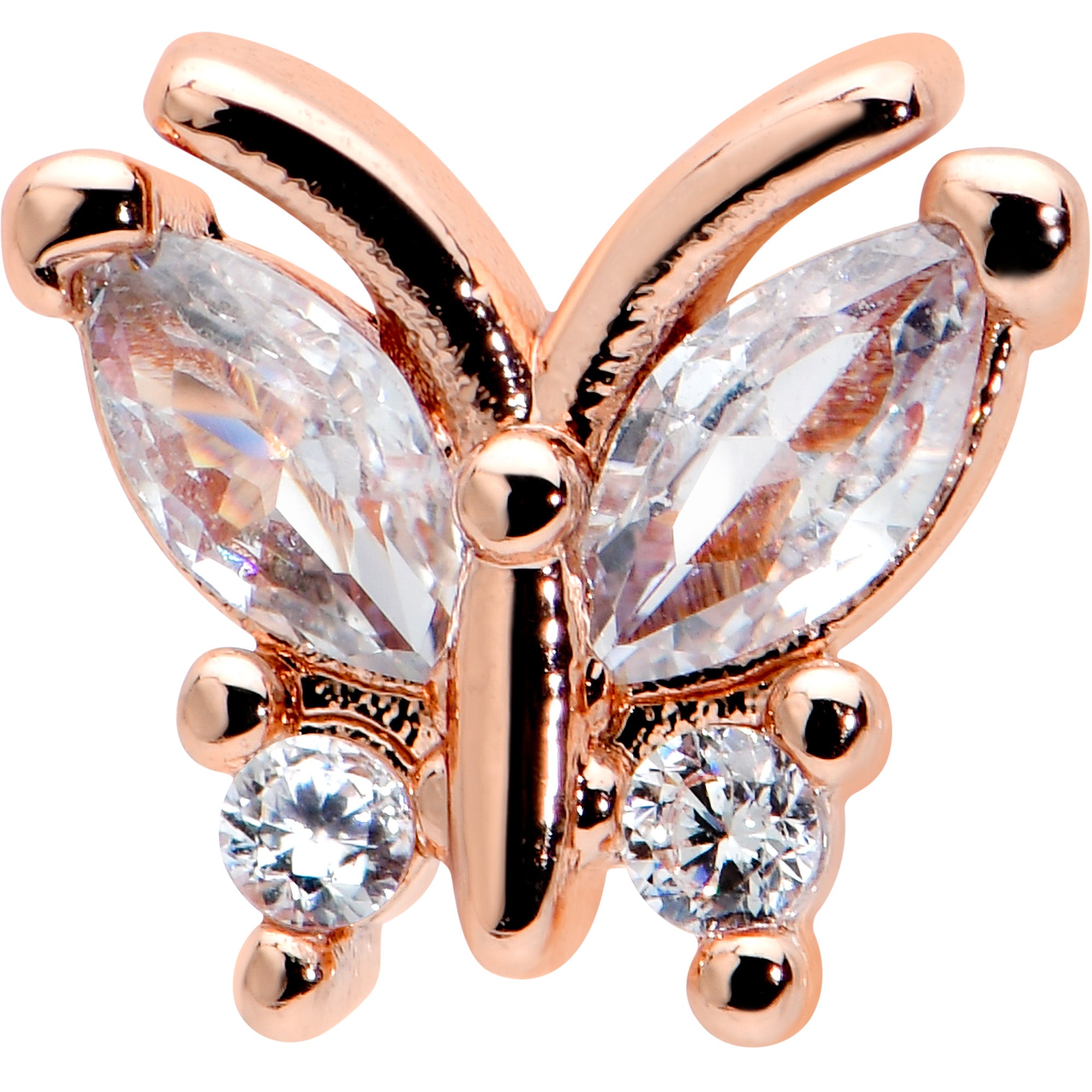 16G 1/4 Clear CZ Gem Rosy Hue Internal Thread Butterfly Labret