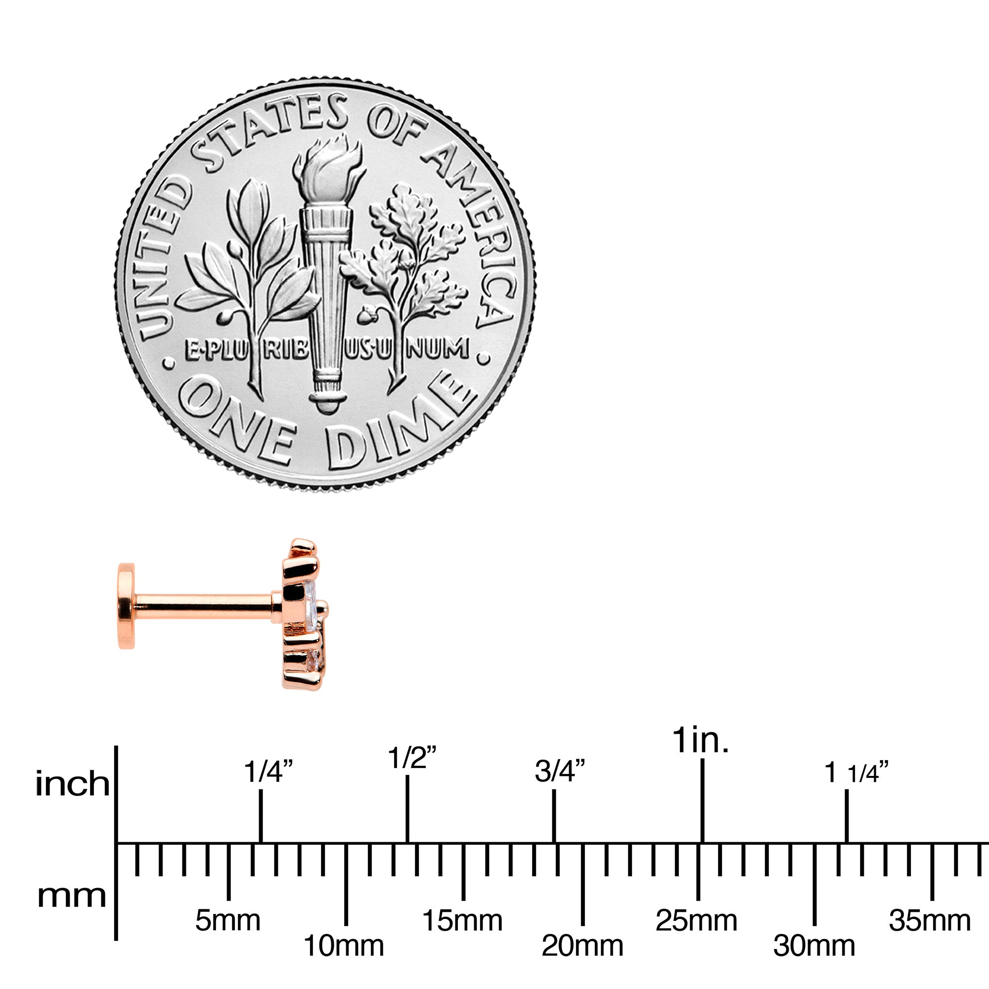 16G 1/4 Clear CZ Gem Rosy Hue Internal Thread Butterfly Labret