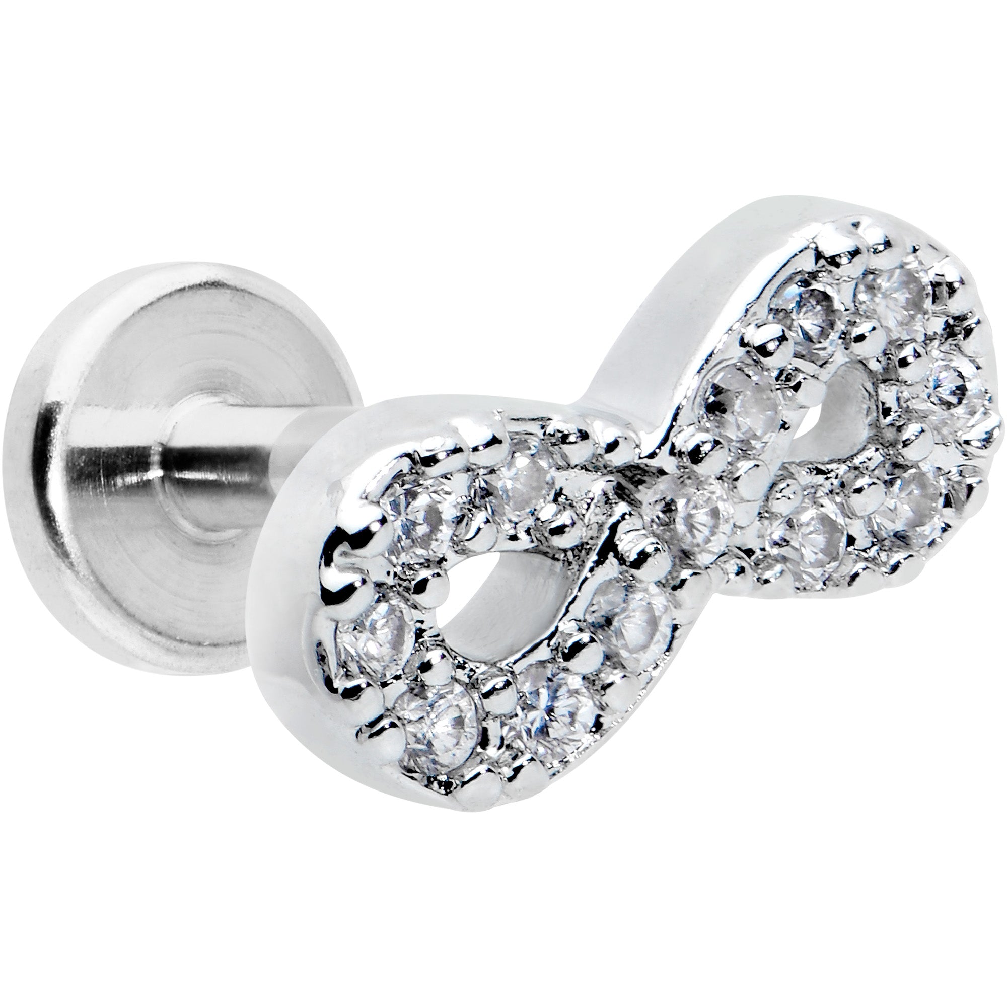 16G 5/16 Clear CZ Gem Internal Thread Infinity Sign Labret Tragus