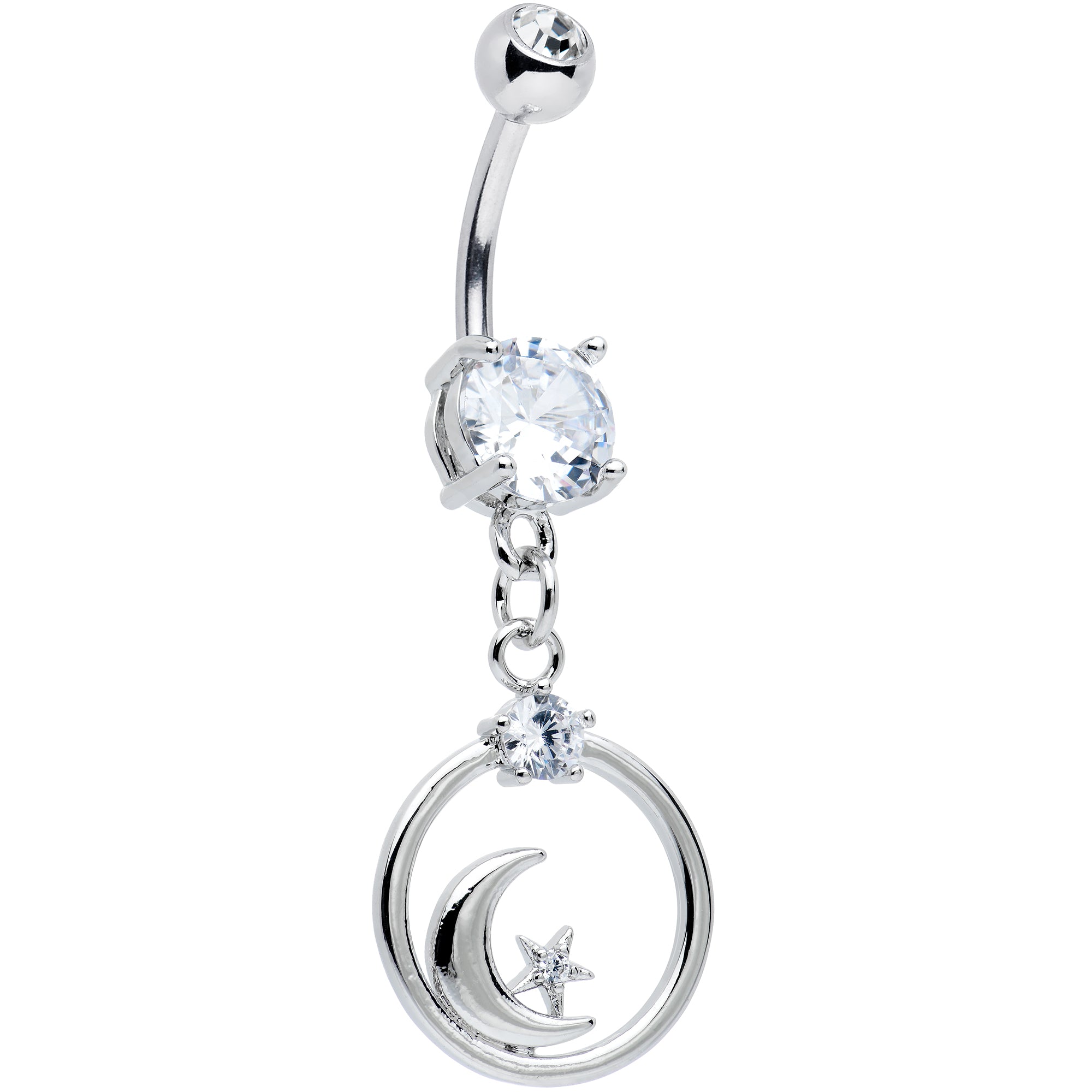 Clear Gem Star Crescent Moon Glamour Circle Dangle Belly Ring