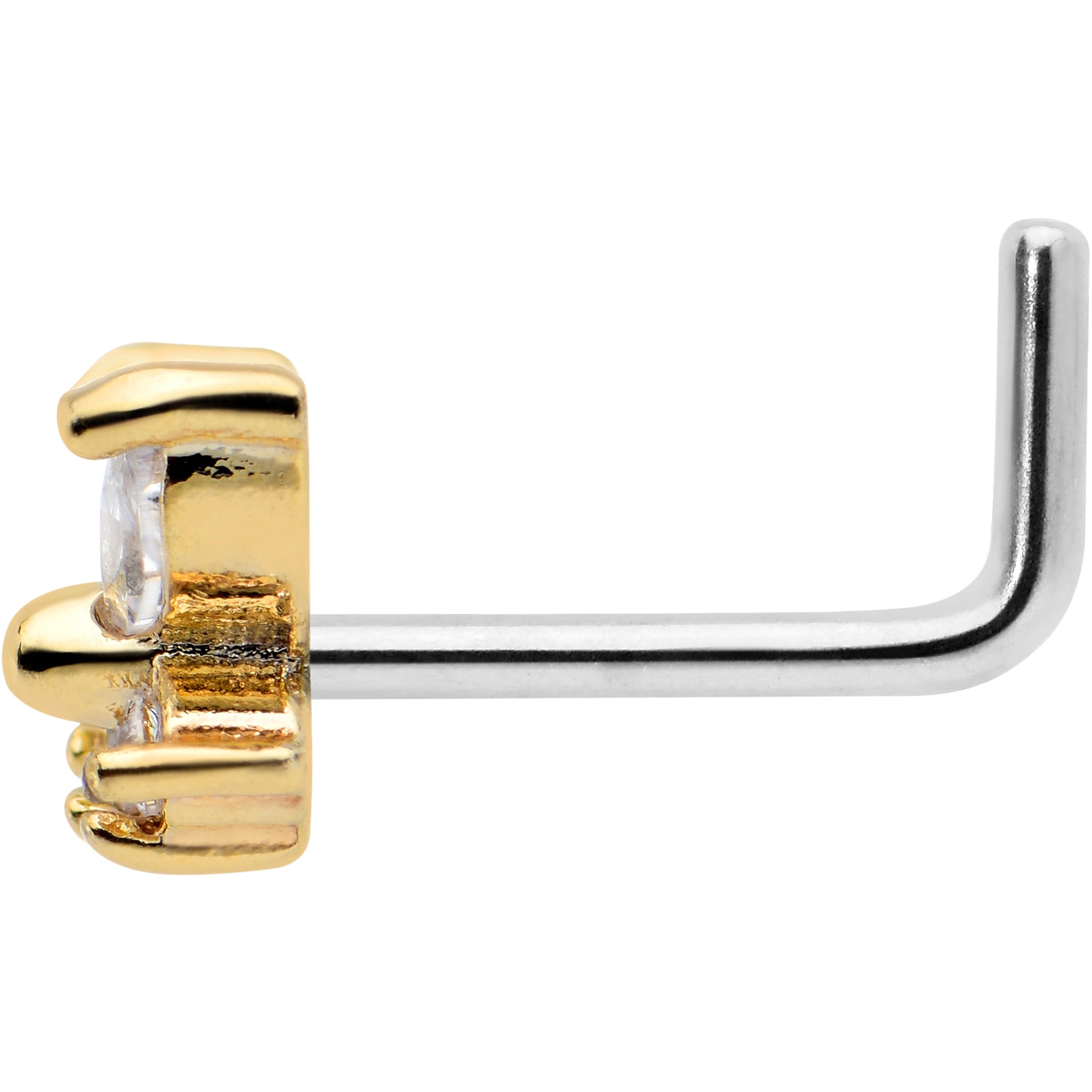 20G 1/4 Clear CZ Gem Butterfly Golden Beauty L Shape Nose Ring