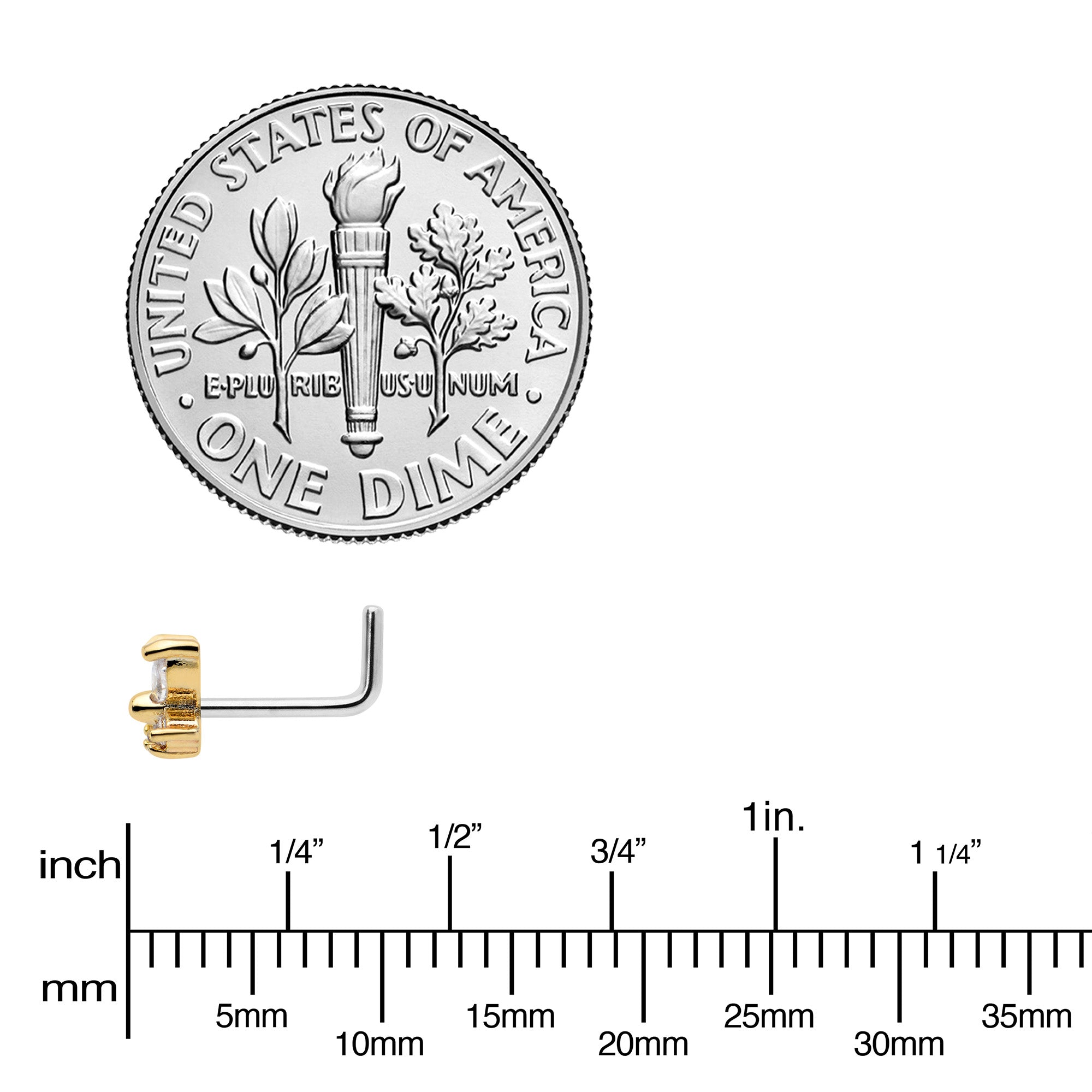 20G 1/4 Clear CZ Gem Butterfly Golden Beauty L Shape Nose Ring