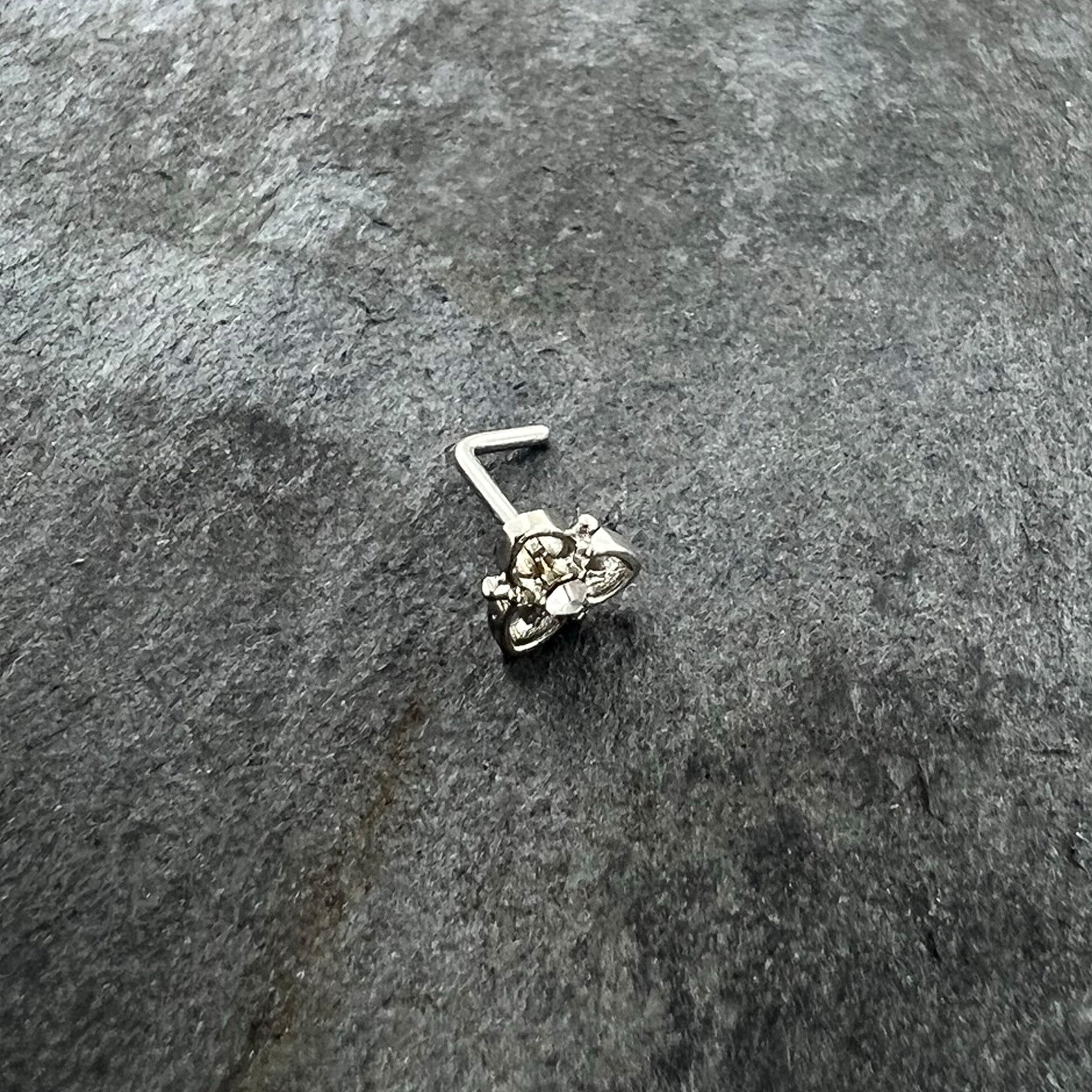 20G 1/4 Clear CZ Gem Triple Heart Triquetra L Shape Nose Ring