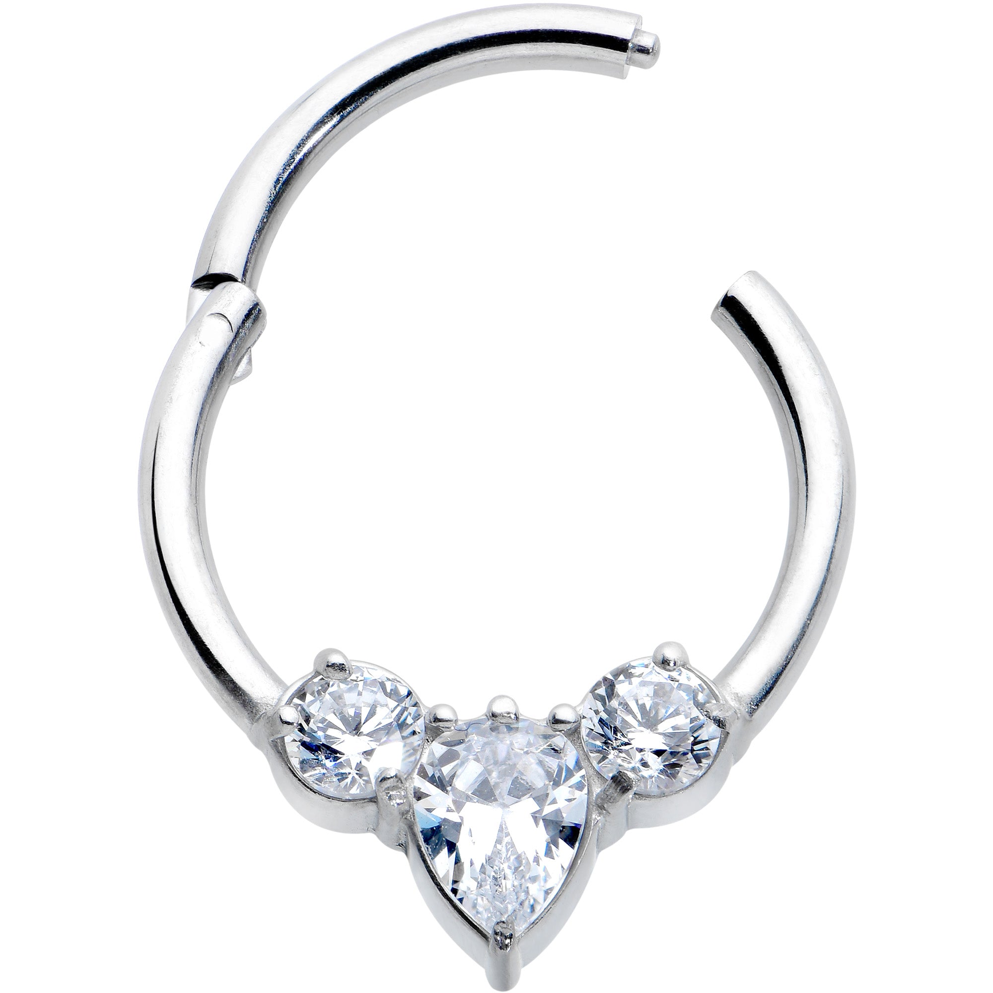 16G 3/8 Clear CZ Gem Triple Elegance Hinged Segment Ring