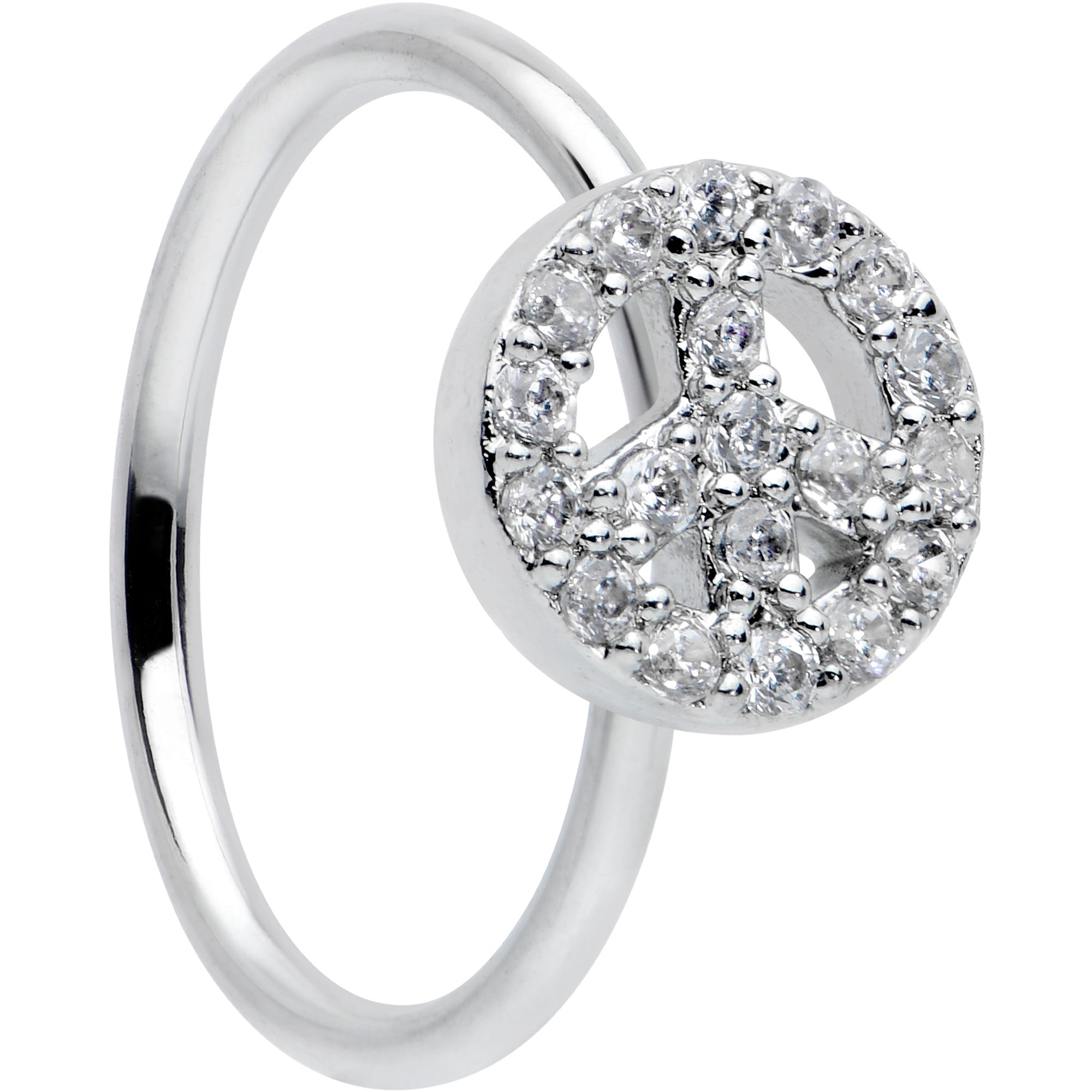 20G 5/16 Clear Gem Seamless Retro Peace Sign Nose Hoop