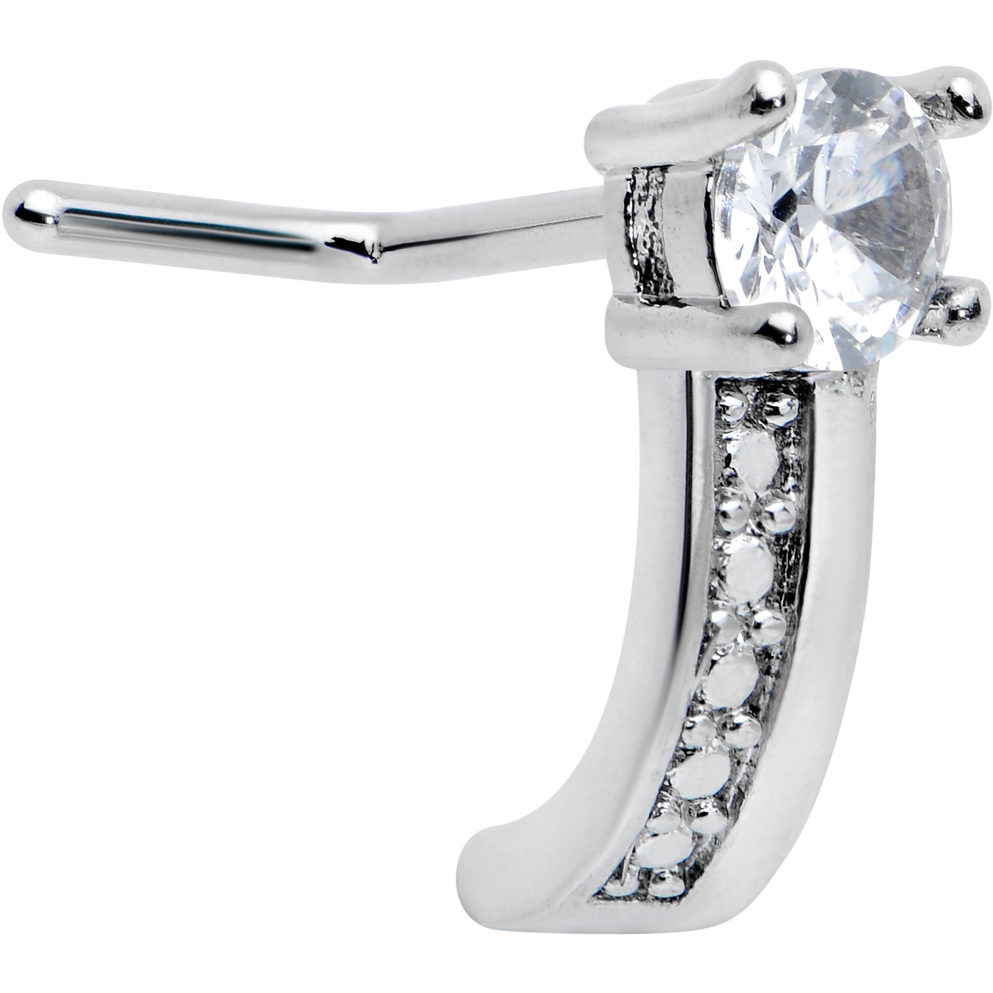 20G 1/4 Clear Gem Texture Glam Faux Hoop L Shape Nose Ring