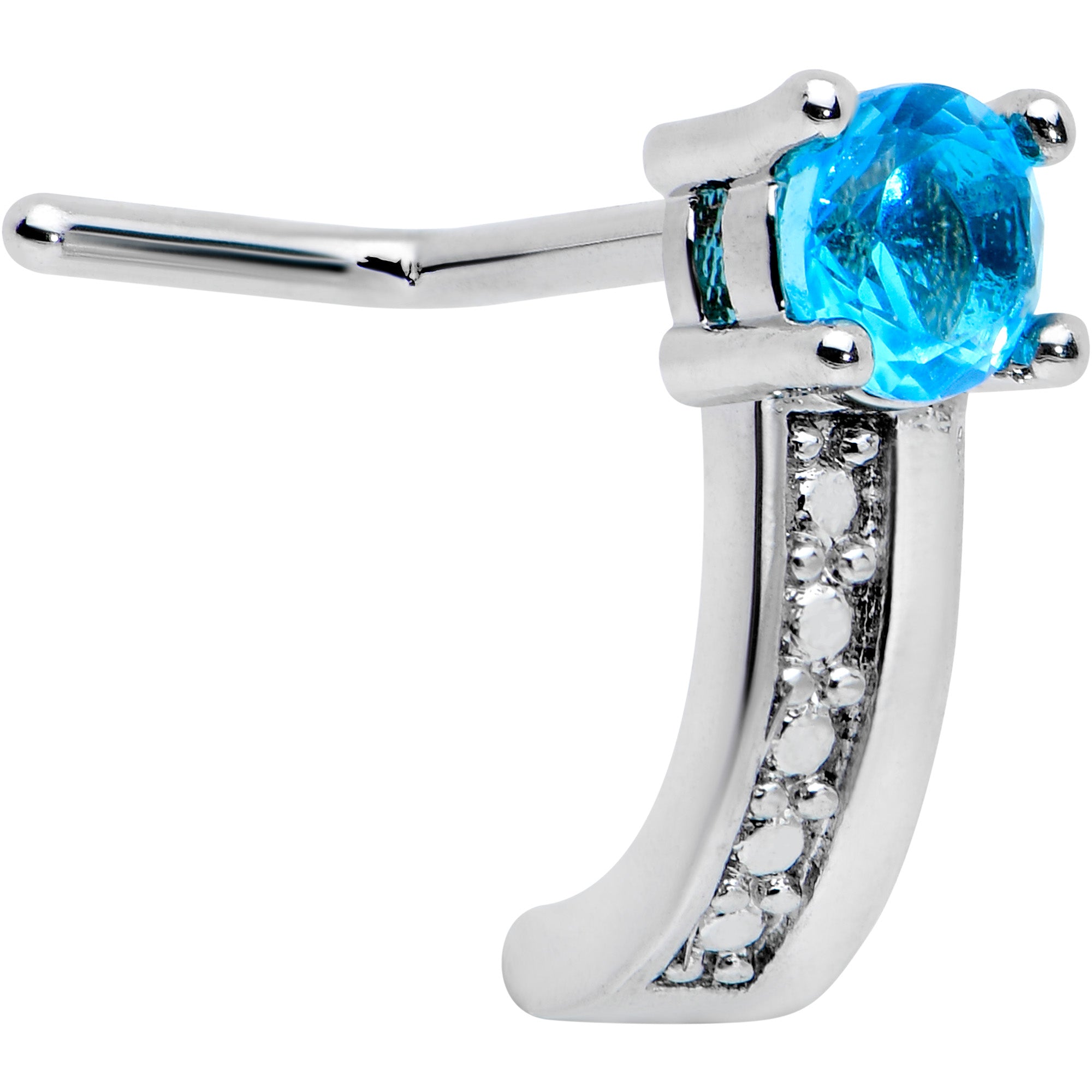 20G 1/4 Blue Gem Texture Glam Faux Hoop L Shape Nose Ring
