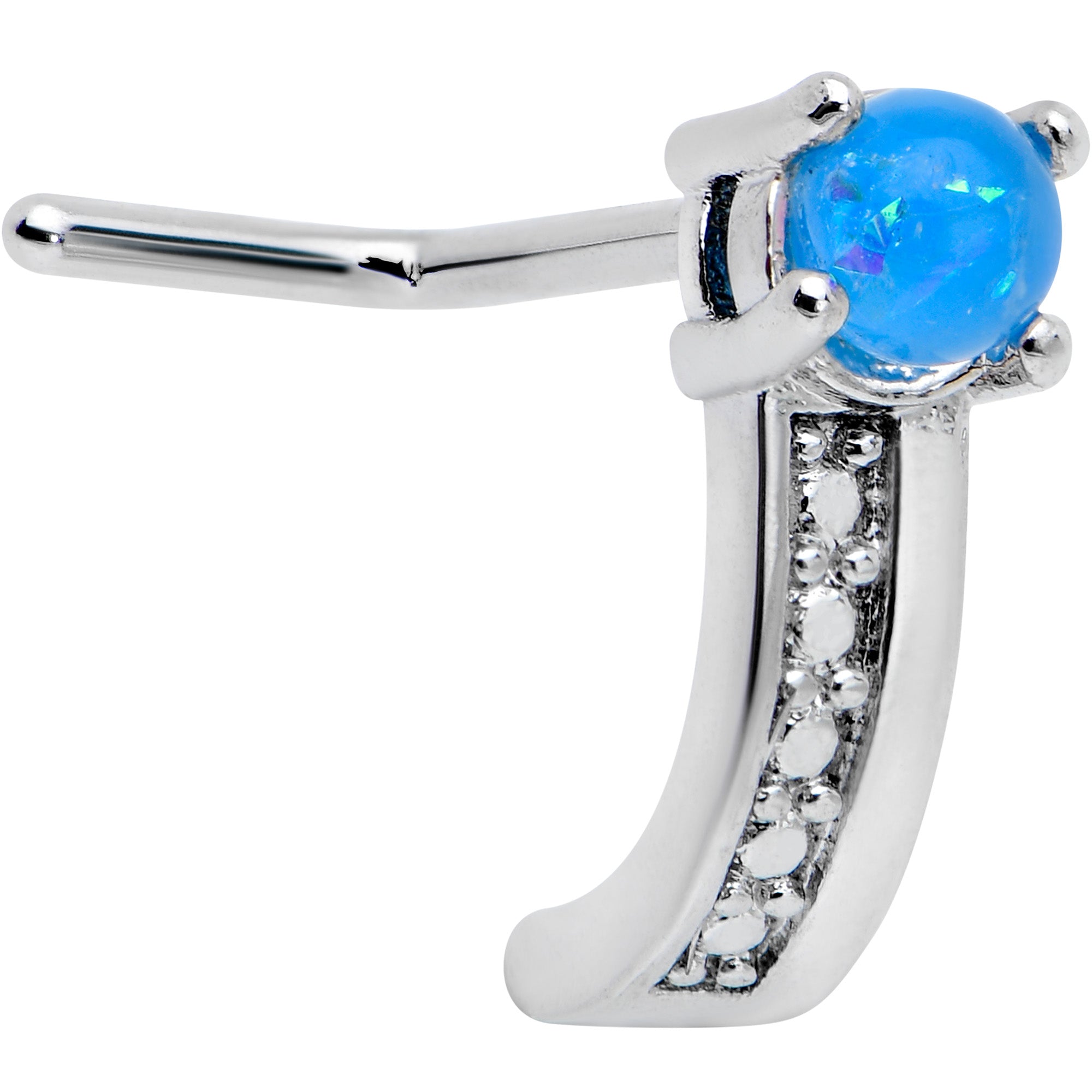 20G 1/4 Blue Faux Opal Texture Glam Faux Hoop L Shape Nose Ring