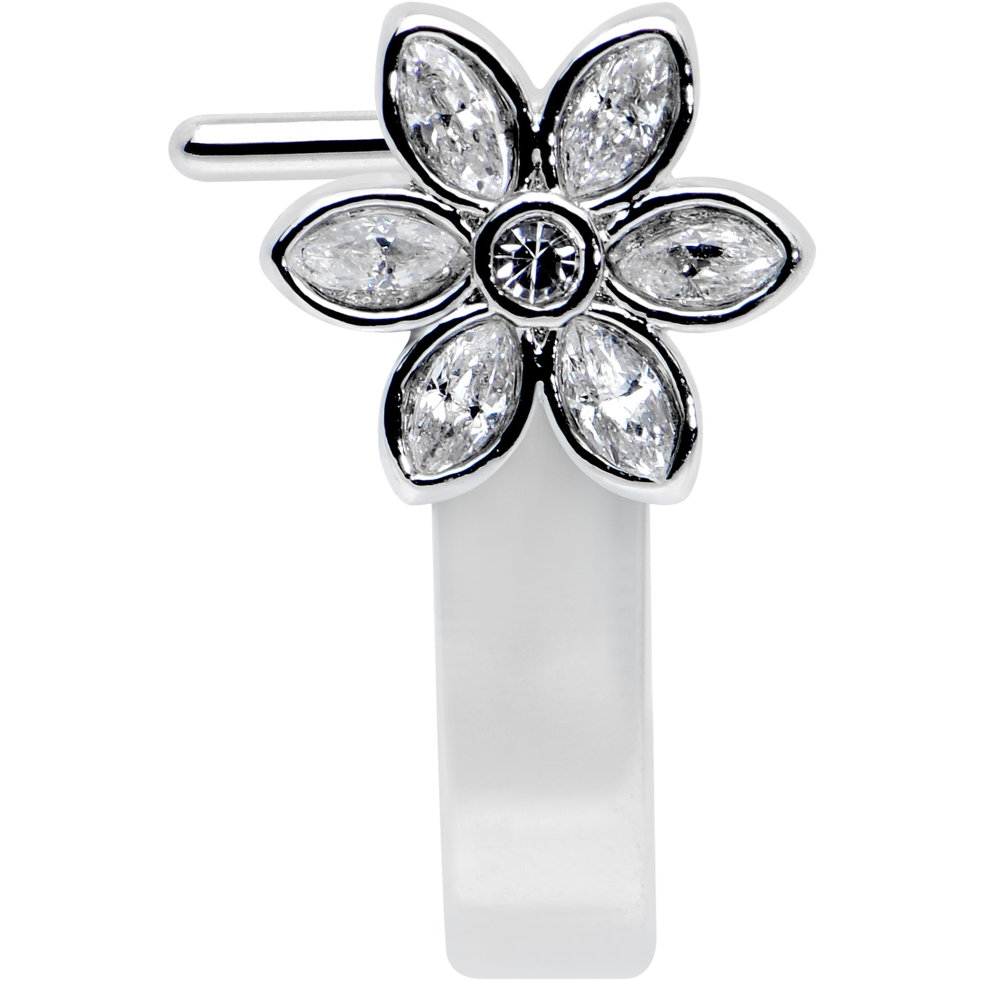 20G 1/4 Clear Gem Fancy Flower Faux Hoop L Shape Nose Ring